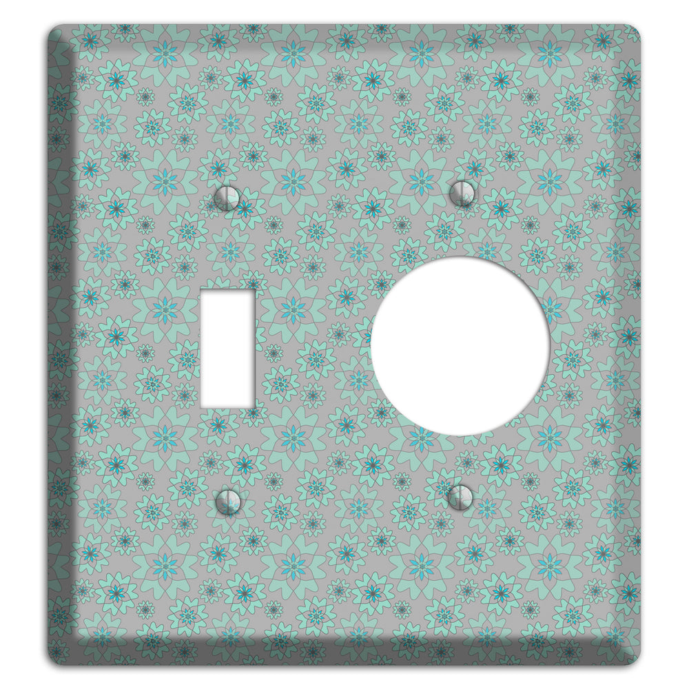 Grey with Tiny Aqua Retro Suzani Toggle / Receptacle Wallplate