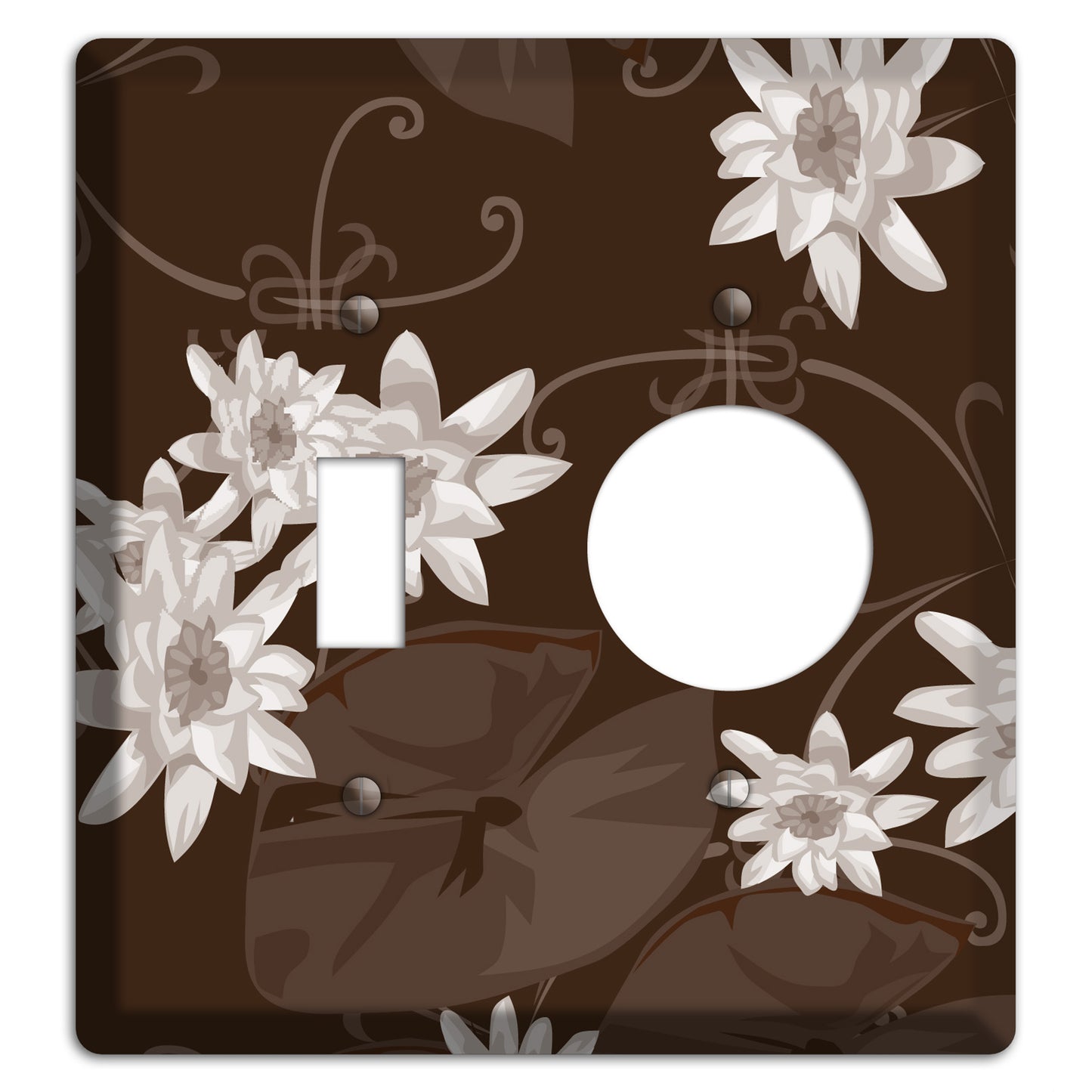Brown with White Blooms Toggle / Receptacle Wallplate