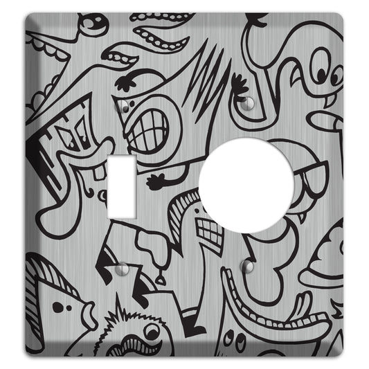 Whimsical Faces 1  Stainless Toggle / Receptacle Wallplate