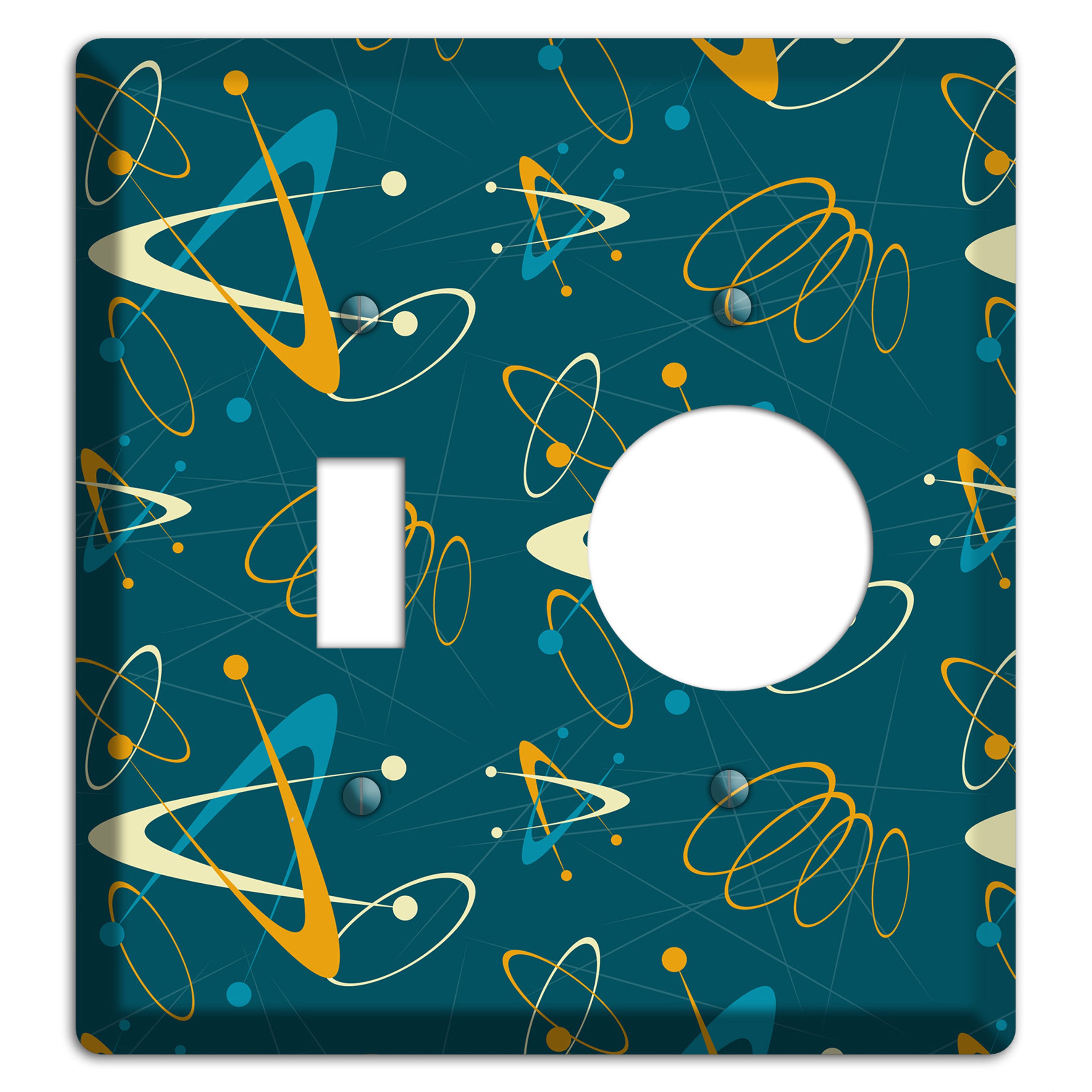 Mustard and Blue Atomic Toggle / Receptacle Wallplate