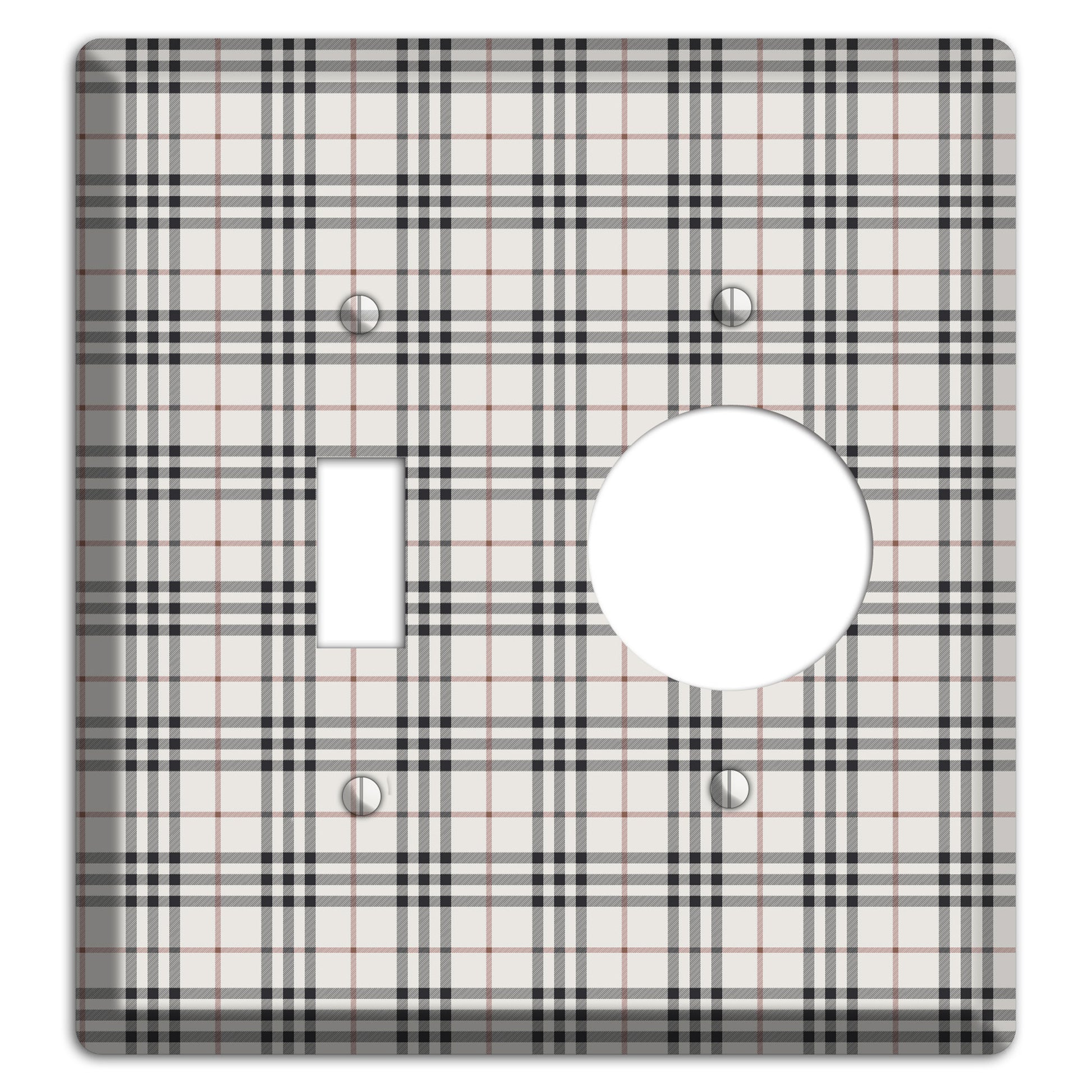 White and Black Plaid Toggle / Receptacle Wallplate