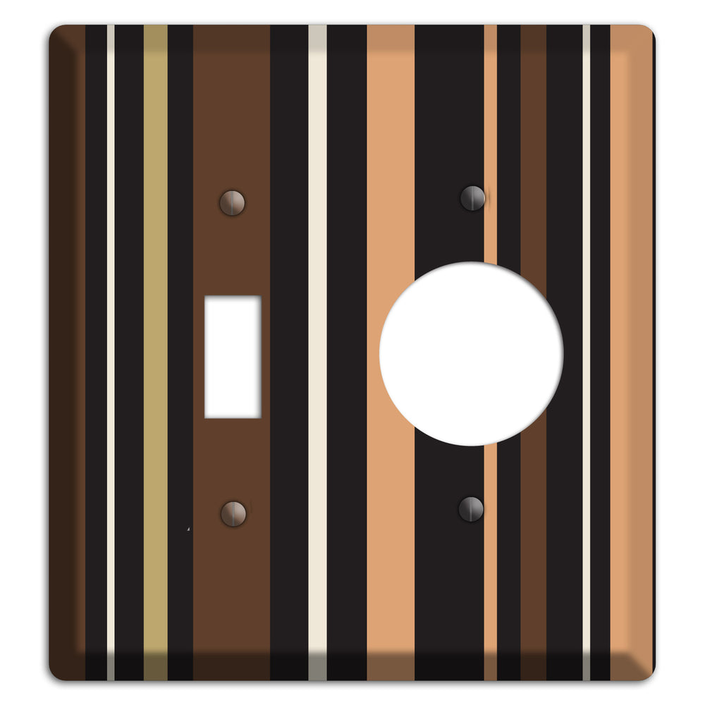Multi Brown and Coral Vertical Stripe Toggle / Receptacle Wallplate