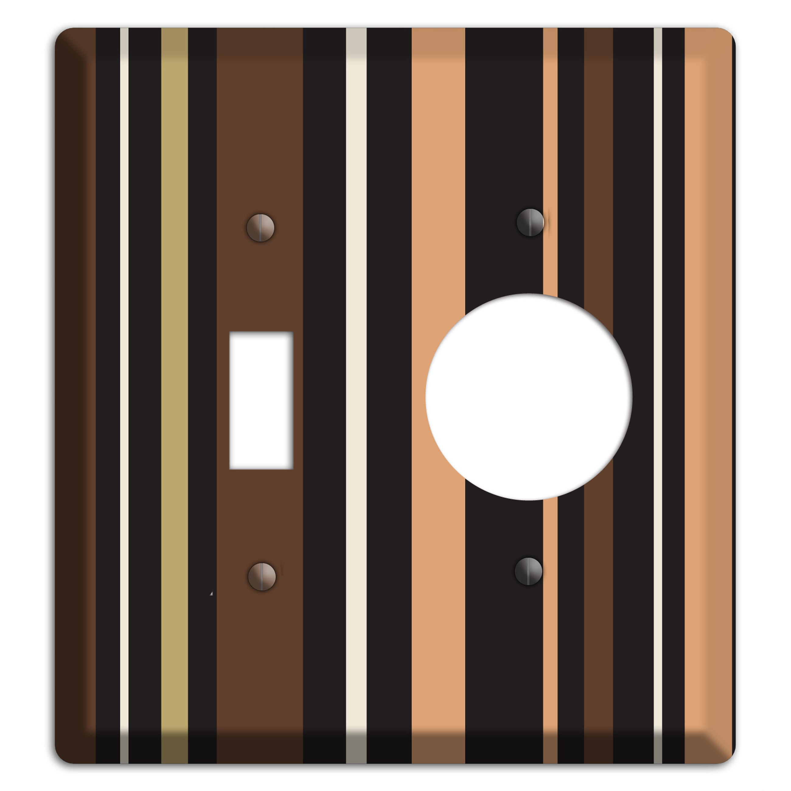 Multi Brown and Coral Vertical Stripe Toggle / Receptacle Wallplate