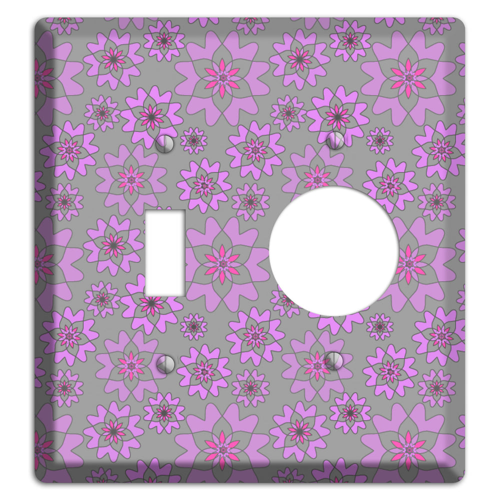 Grey with Purple Retro Suzani Toggle / Receptacle Wallplate
