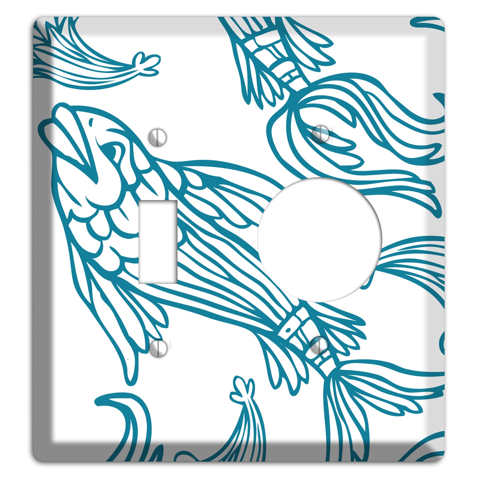 Teal and White Koi Toggle / Receptacle Wallplate