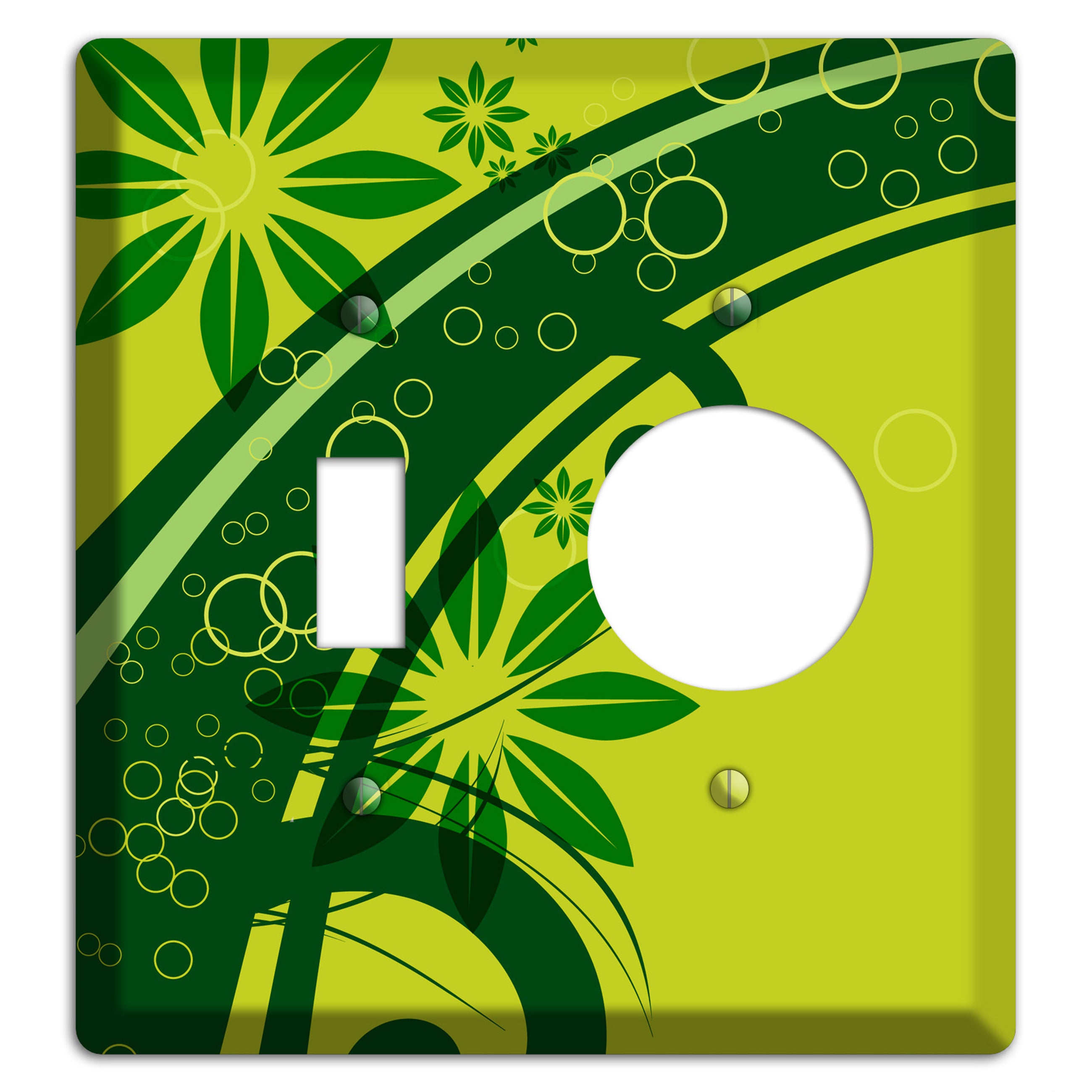 Green Retro Floral Toggle / Receptacle Wallplate
