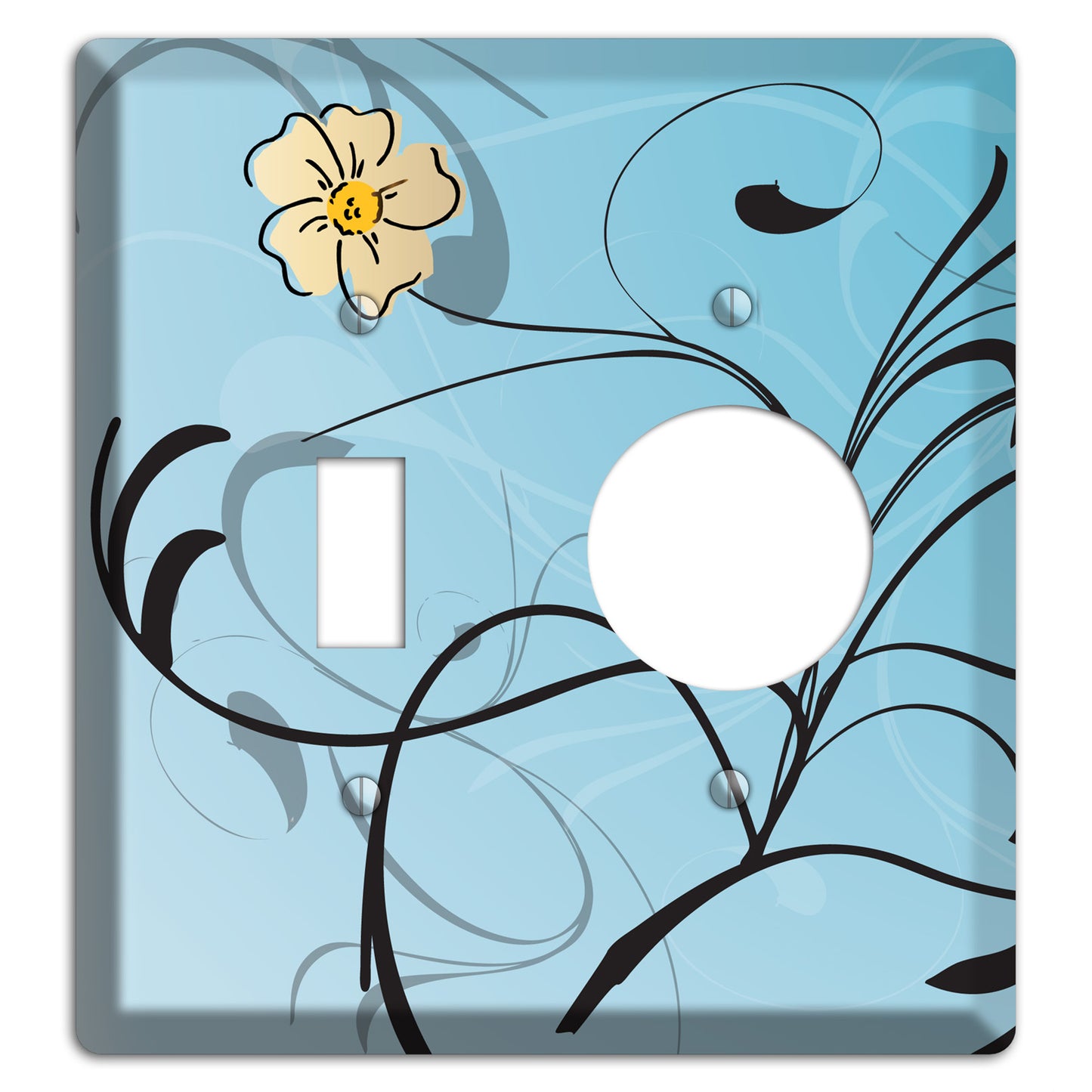 Blue Flower with Swirl Toggle / Receptacle Wallplate
