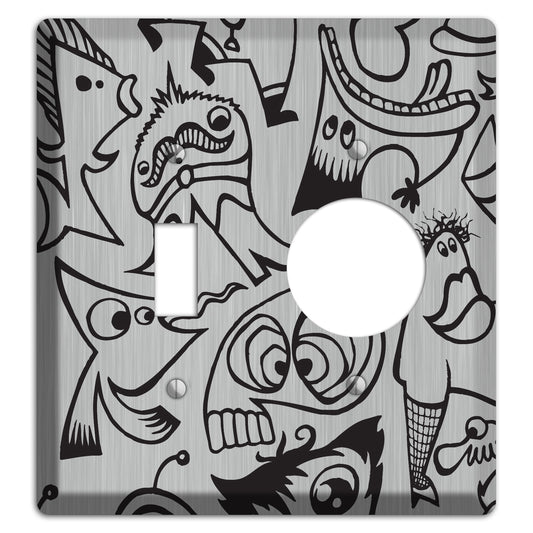 Whimsical Faces 2  Stainless Toggle / Receptacle Wallplate