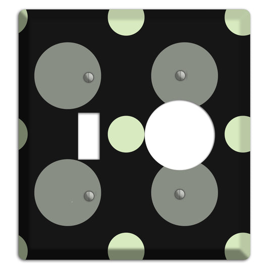 Black with Grey and Sage Multi Medium Polka Dots Toggle / Receptacle Wallplate