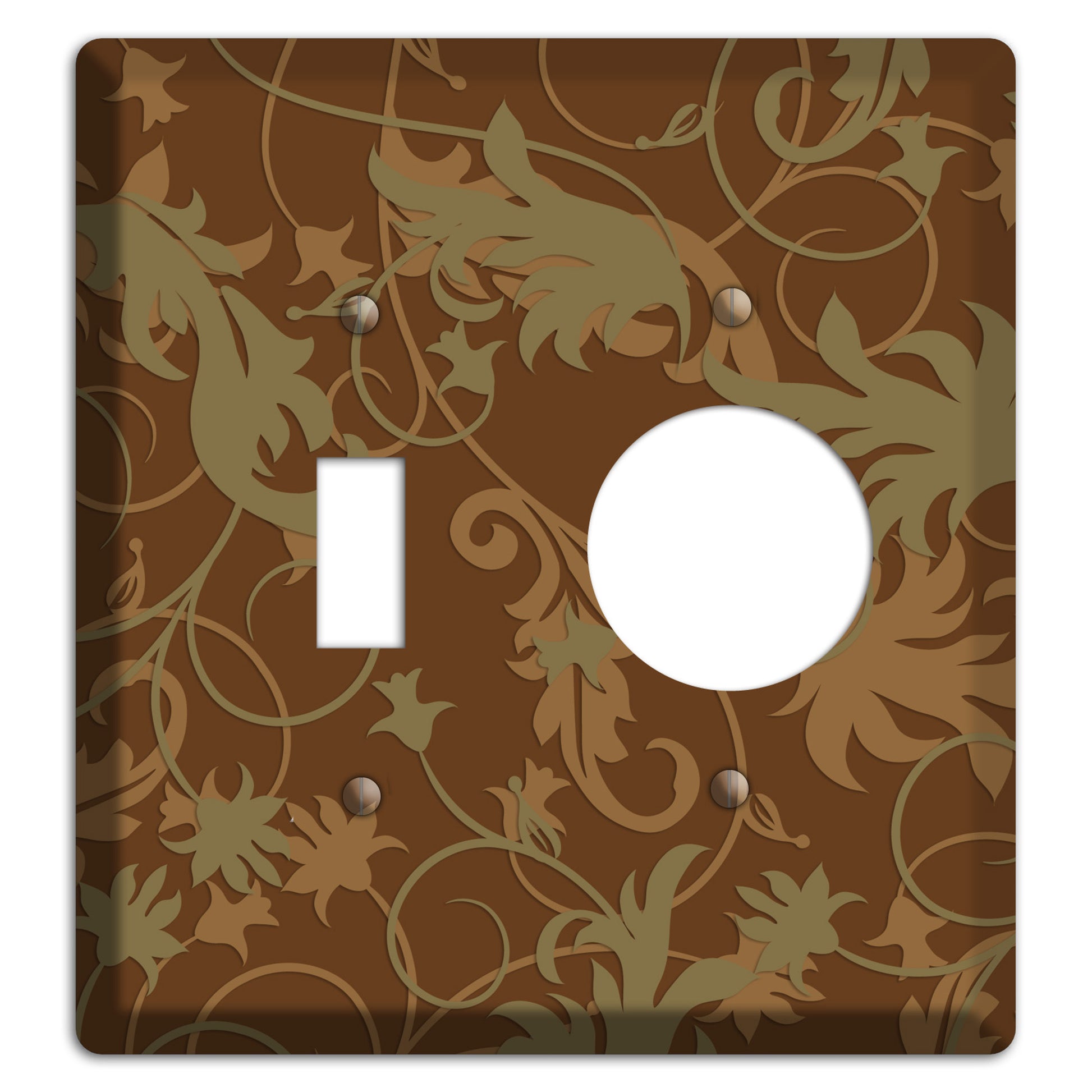 Brown and Olive Victorian Sprig Toggle / Receptacle Wallplate