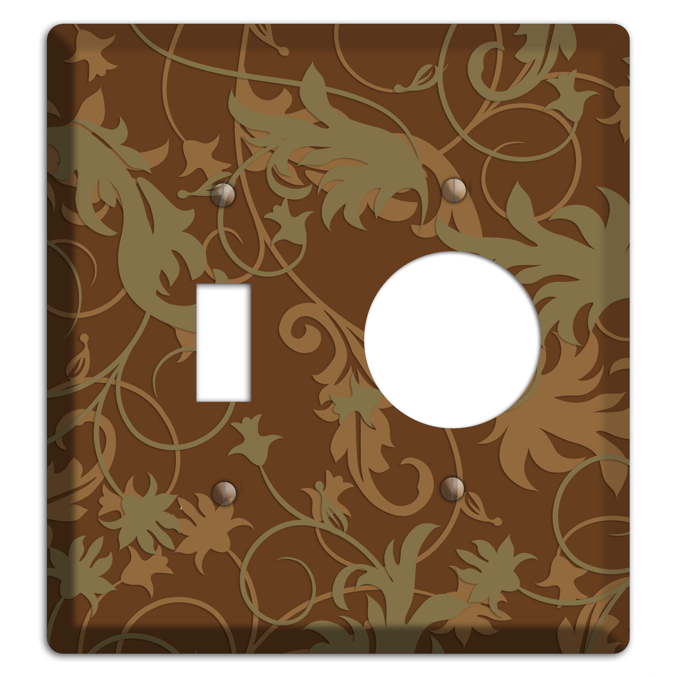Brown and Olive Victorian Sprig Toggle / Receptacle Wallplate