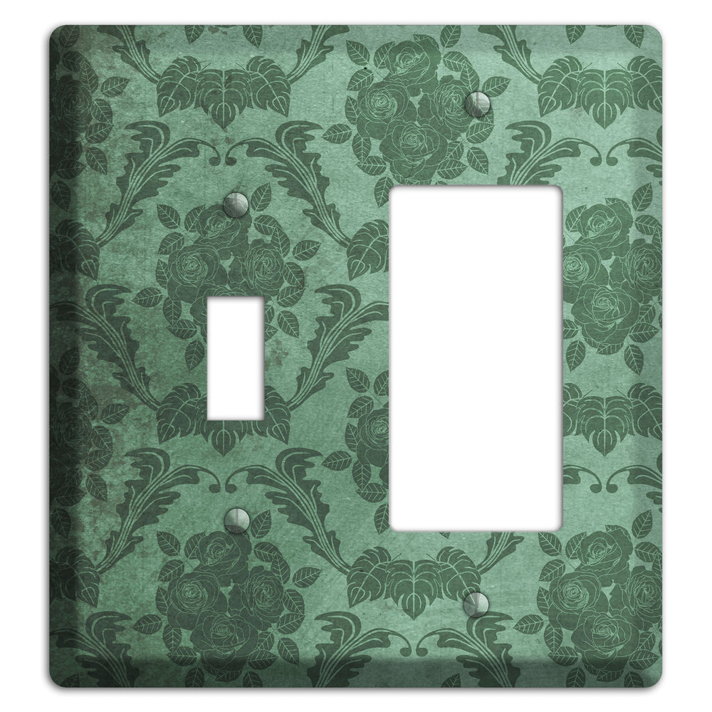Viridian Green Vintage Rose Damask Toggle / Rocker Wallplate