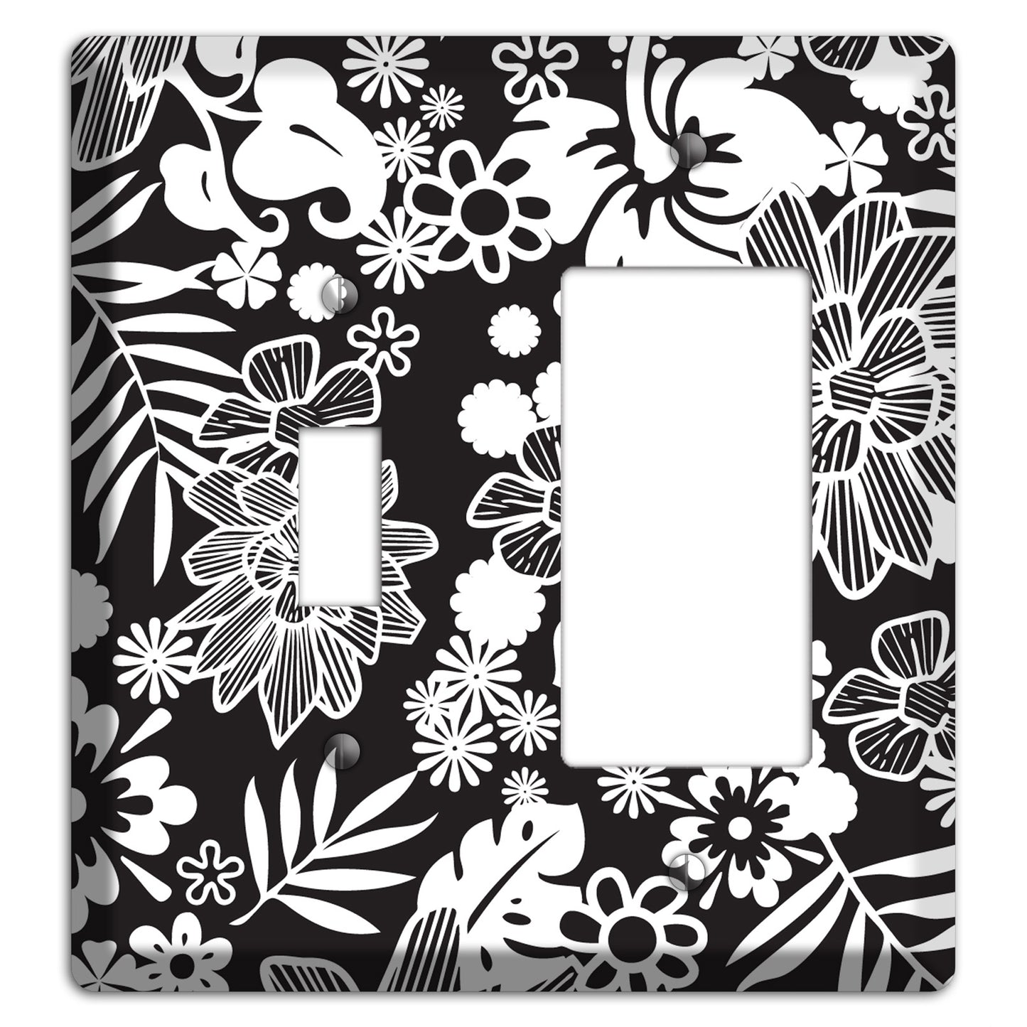 Black with White Tropical Toggle / Rocker Wallplate