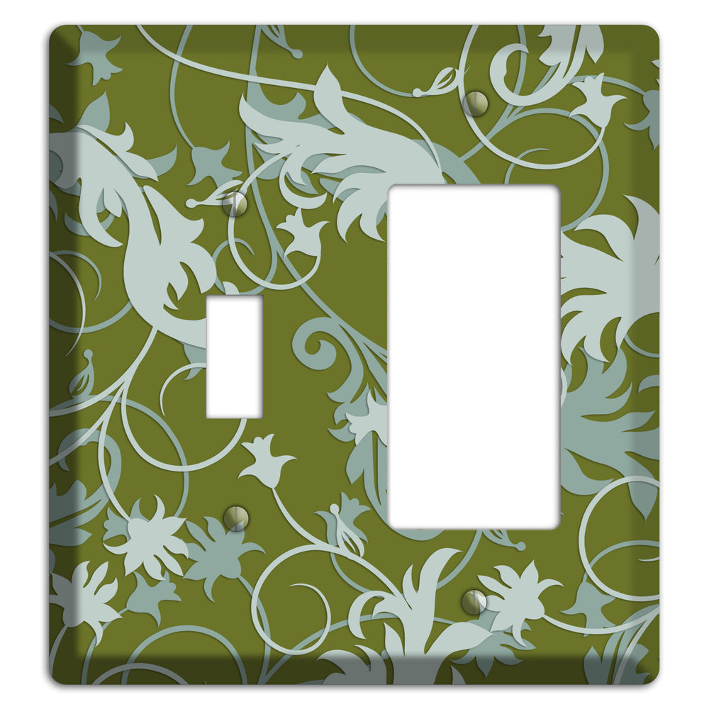 Green and Beige Victorian Sprig Toggle / Rocker Wallplate