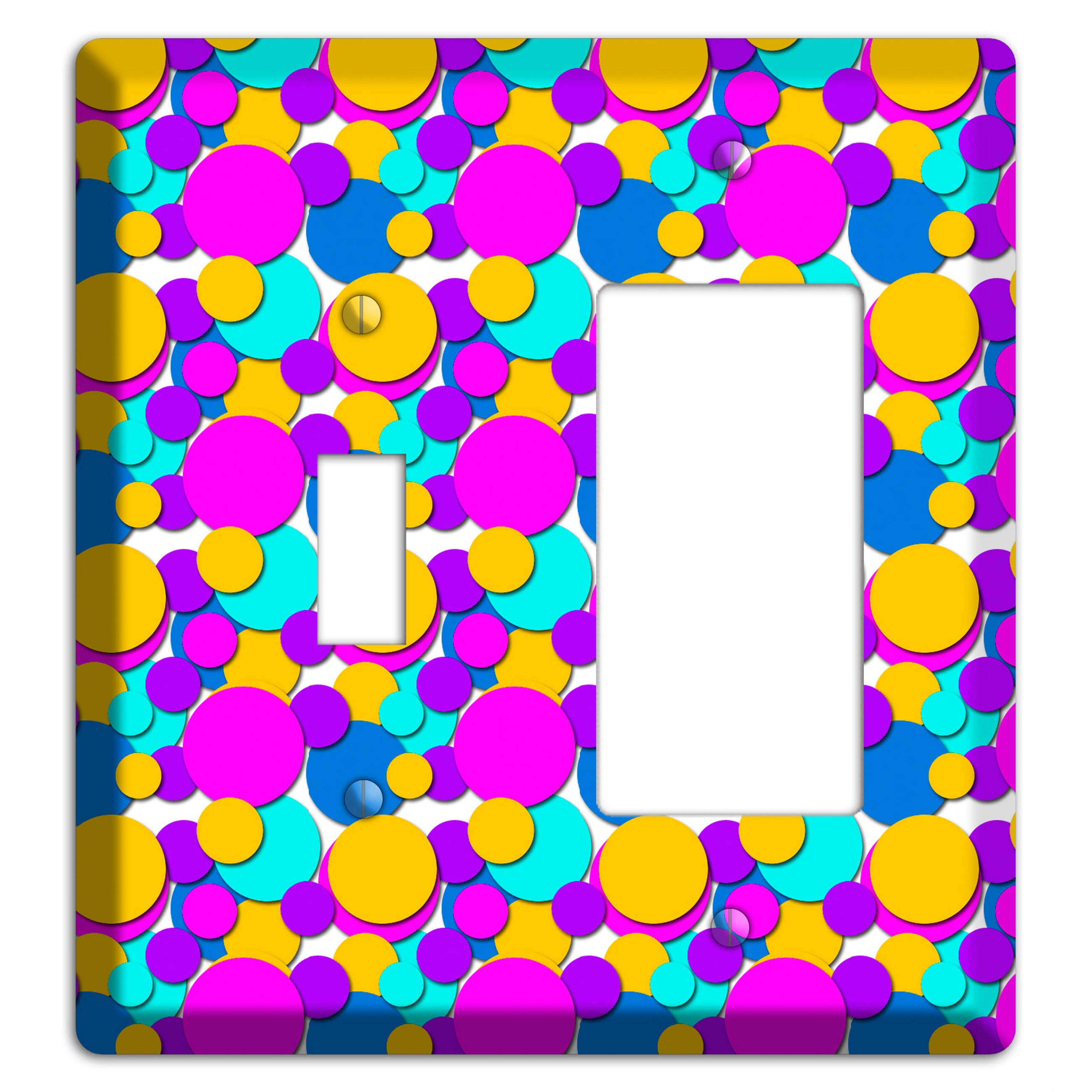 Orange Turquoise Fuschia Blue Bubble Dots Toggle / Rocker Wallplate