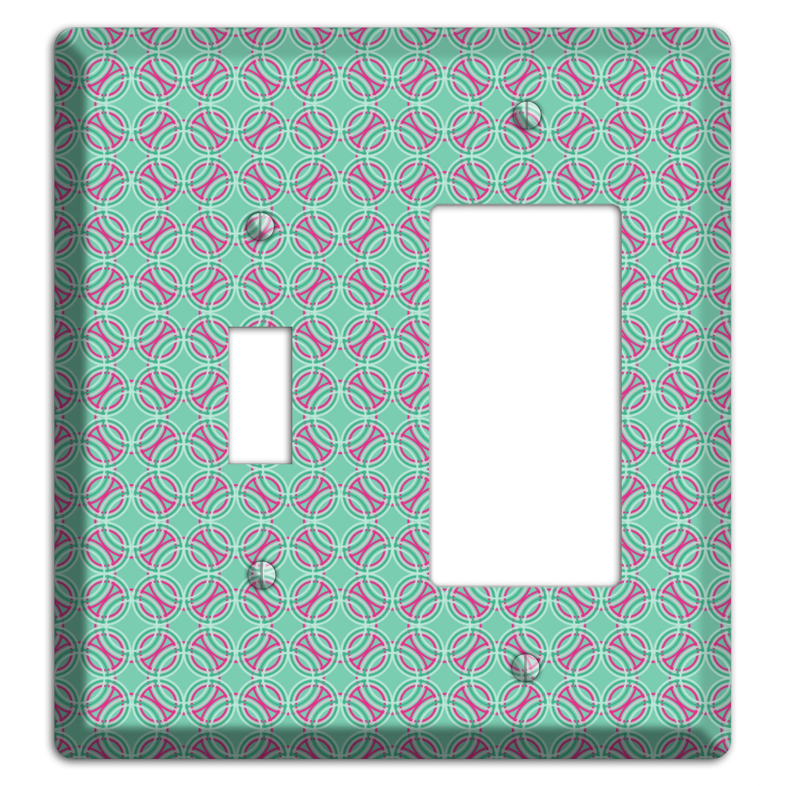 Multi Aqua with Fuschia Concentric Circles Overlay Toggle / Rocker Wallplate