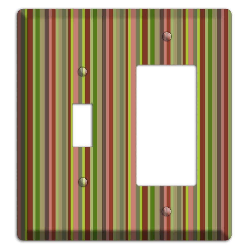 Multi Olive Burgundy Vertical Stripes Toggle / Rocker Wallplate