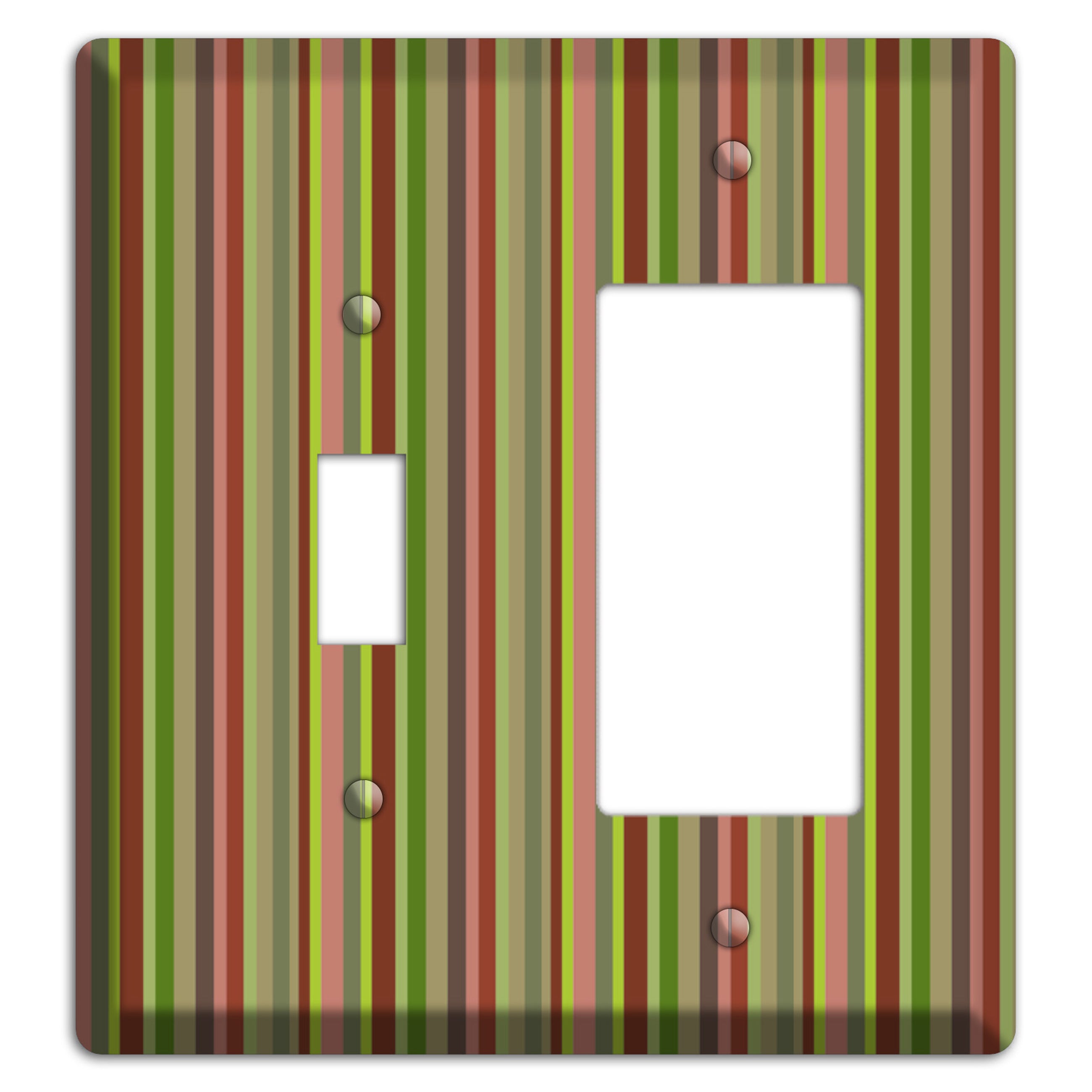 Multi Olive Burgundy Vertical Stripes Toggle / Rocker Wallplate