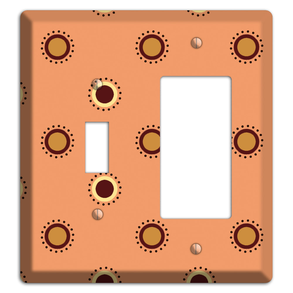 Coral with Multi Brown Suzani Dots Toggle / Rocker Wallplate