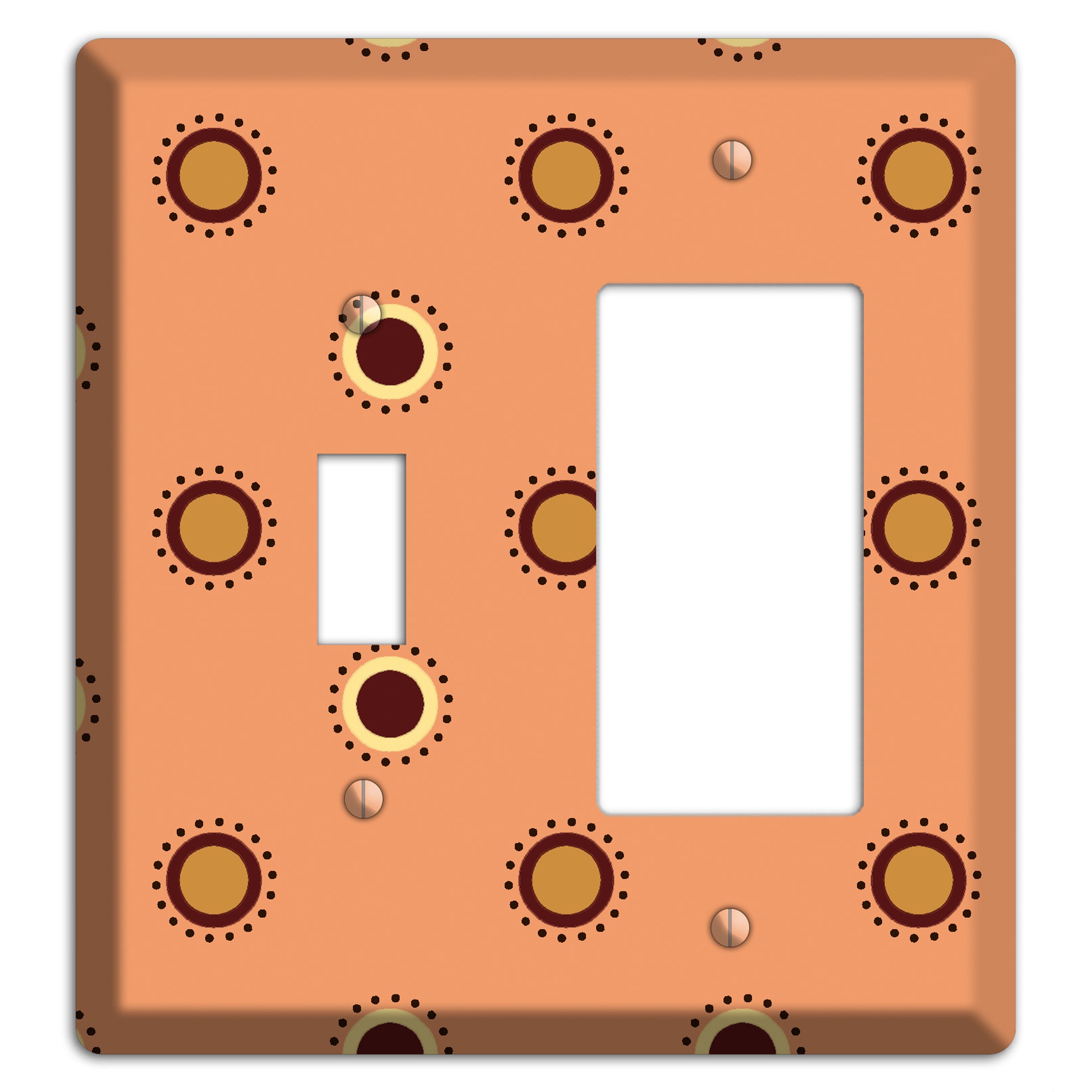 Coral with Multi Brown Suzani Dots Toggle / Rocker Wallplate