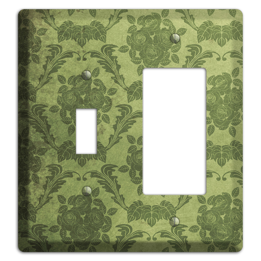 Green Smoke Vintage Rose Damask Toggle / Rocker Wallplate