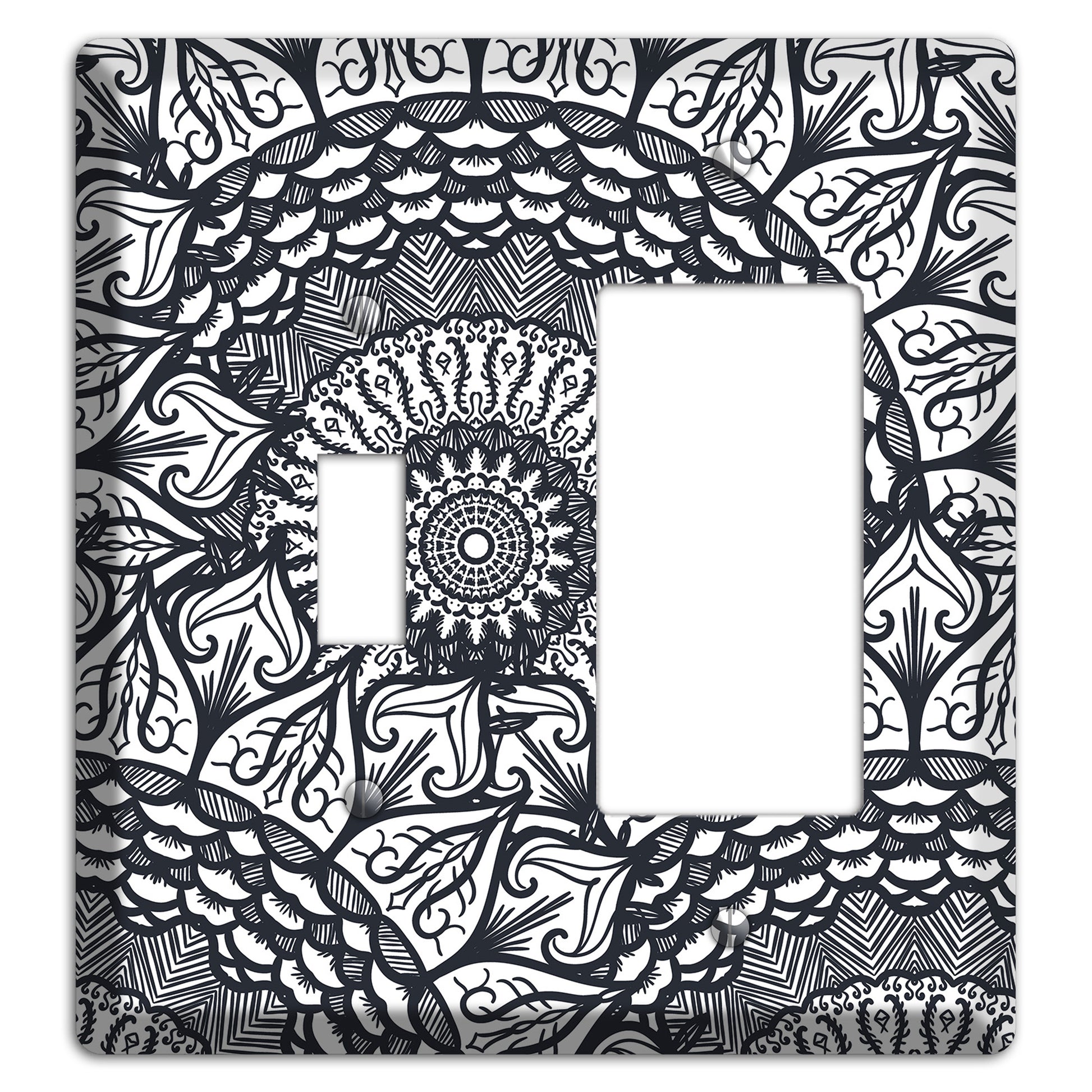 Mandala Black and White Style L Cover Plates Toggle / Rocker Wallplate
