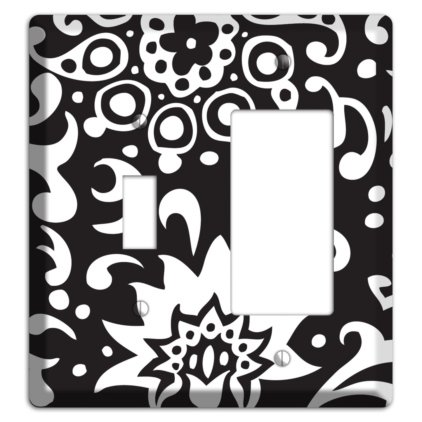 Black with White Boteh Toggle / Rocker Wallplate