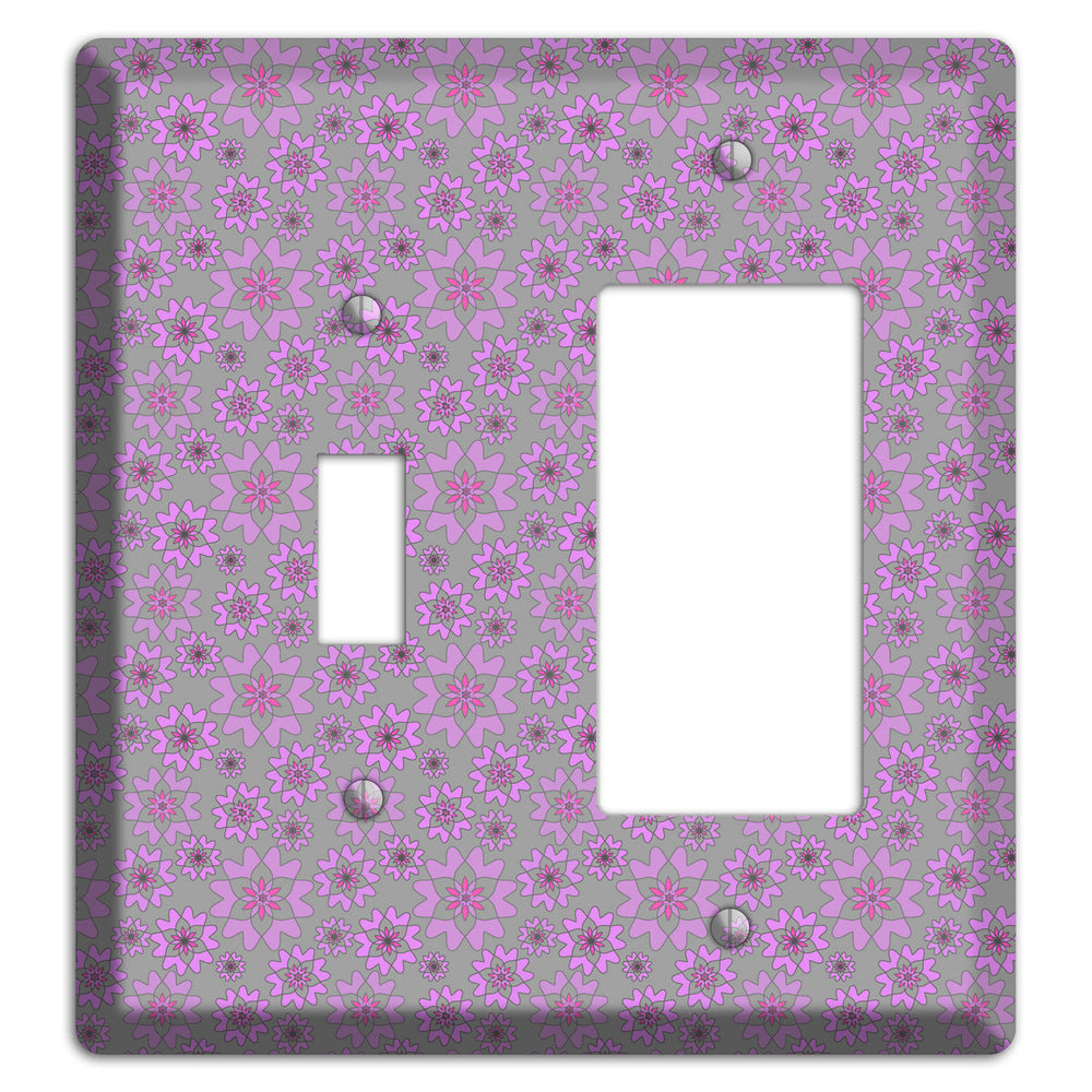 Grey with Tiny Purple Retro Suzani Toggle / Rocker Wallplate
