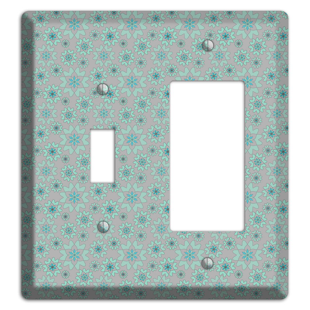 Grey with Tiny Aqua Retro Suzani 2 Toggle / Rocker Wallplate
