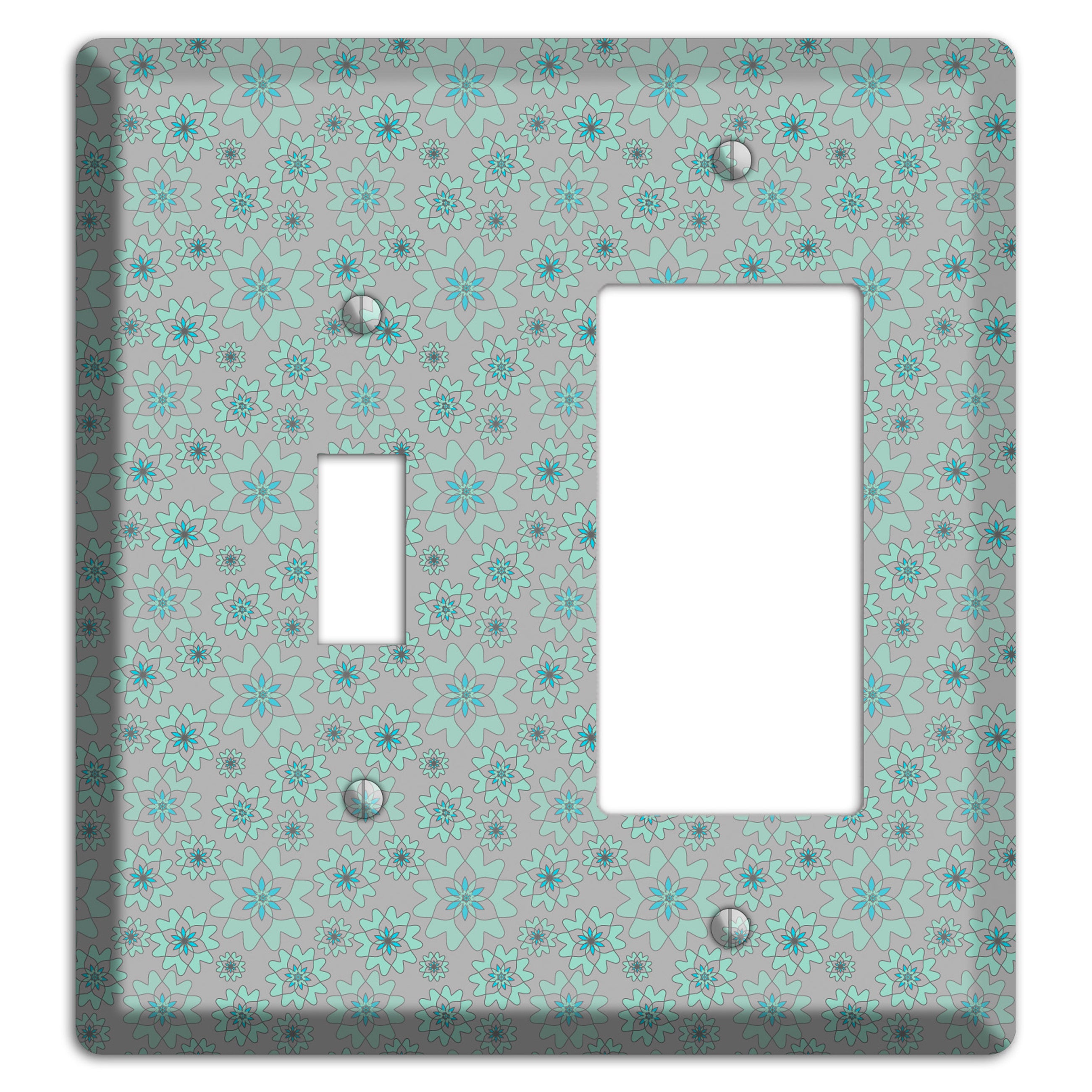 Grey with Tiny Aqua Retro Suzani 2 Toggle / Rocker Wallplate