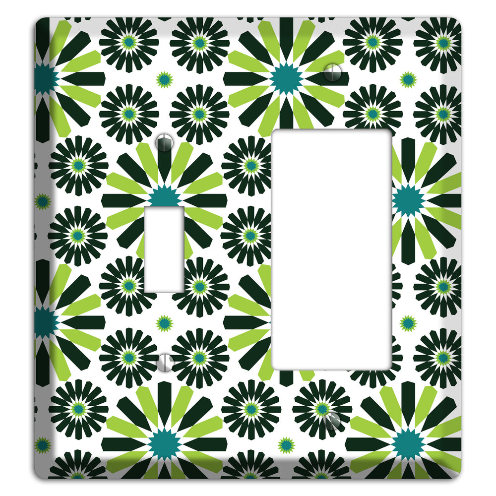 Lime and Teal Scandinavian Floral Toggle / Rocker Wallplate
