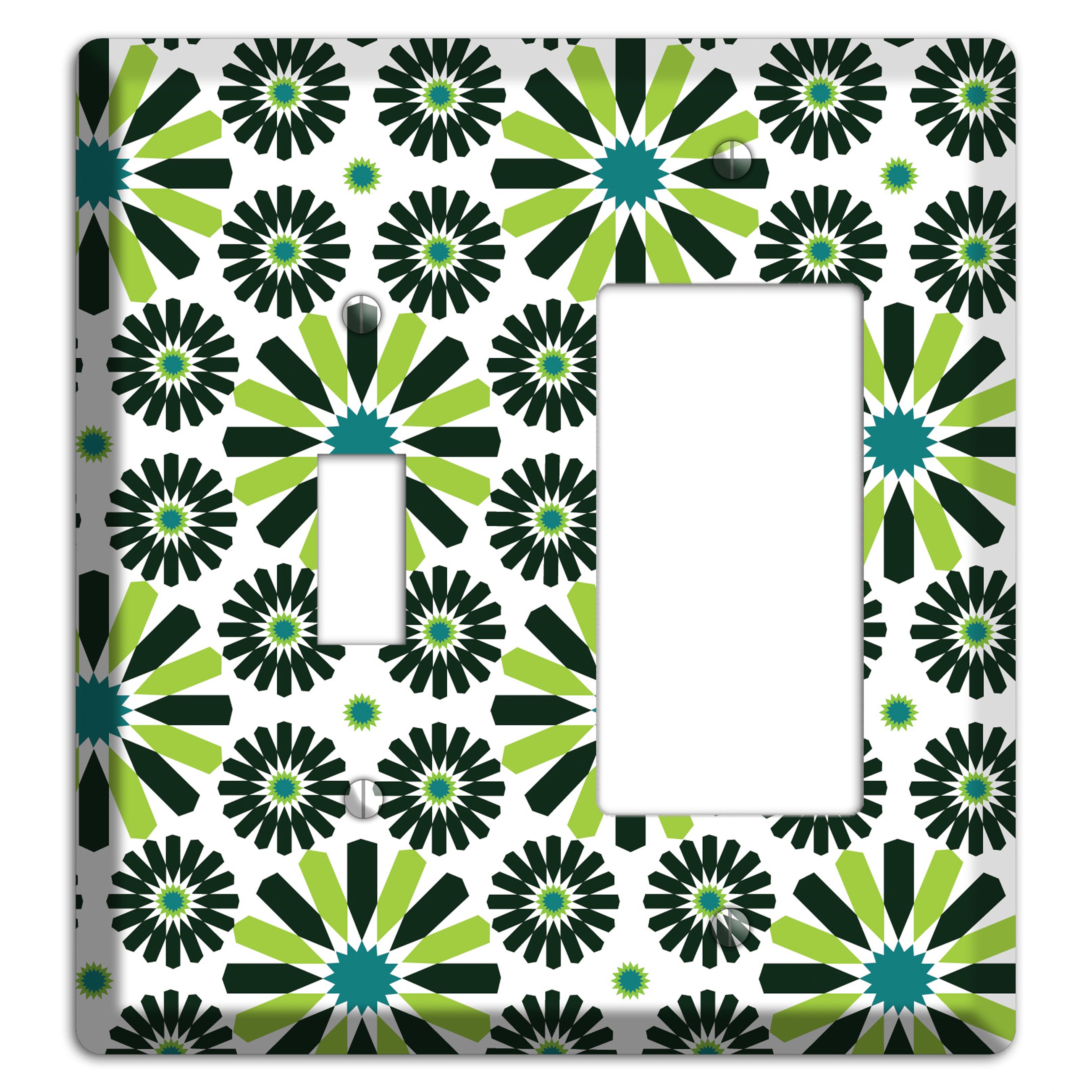 Lime and Teal Scandinavian Floral Toggle / Rocker Wallplate