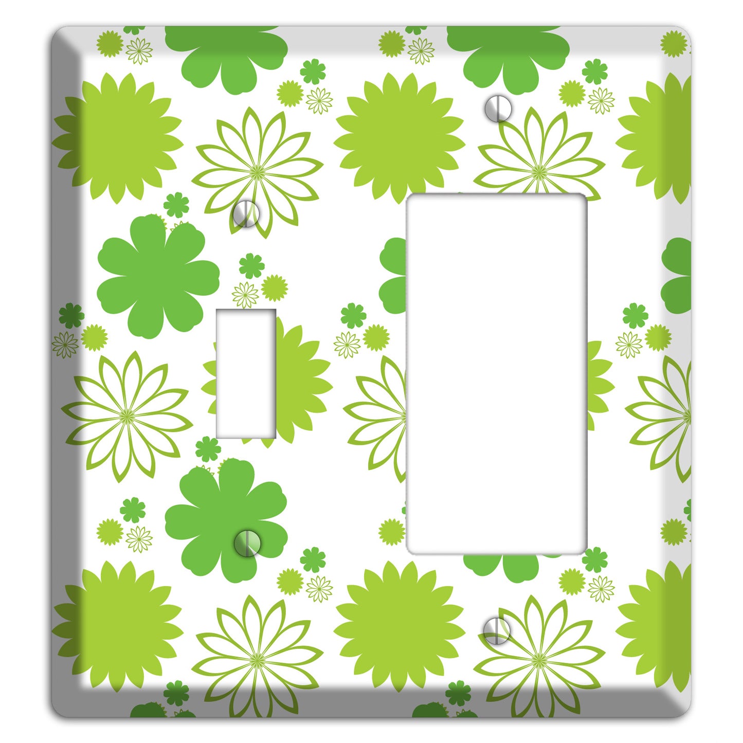 White with Multi Green Floral Contour Toggle / Rocker Wallplate