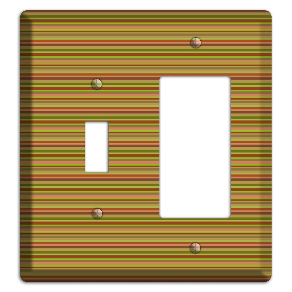 Multi Olive Burgundy Horizontal Stripes Toggle / Rocker Wallplate