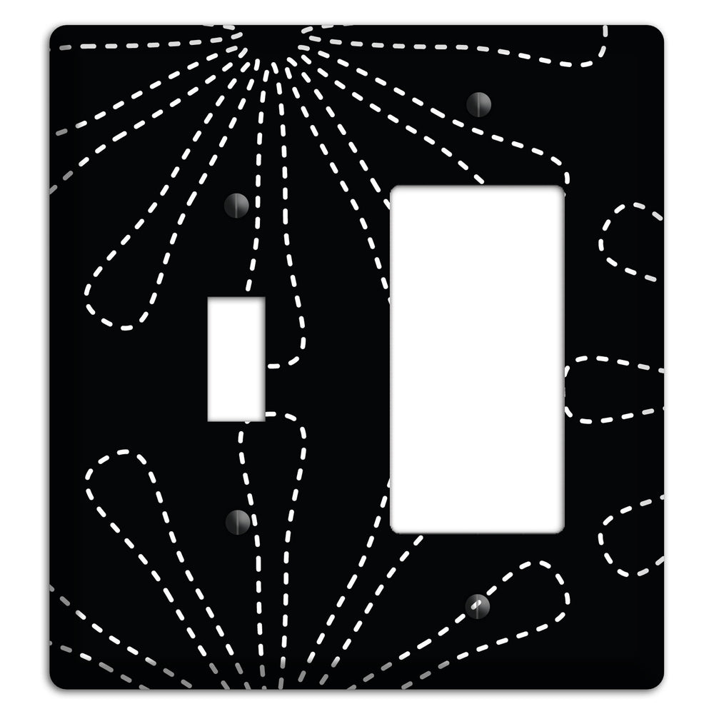 Black with White Retro Stipple Floral Contour Toggle / Rocker Wallplate