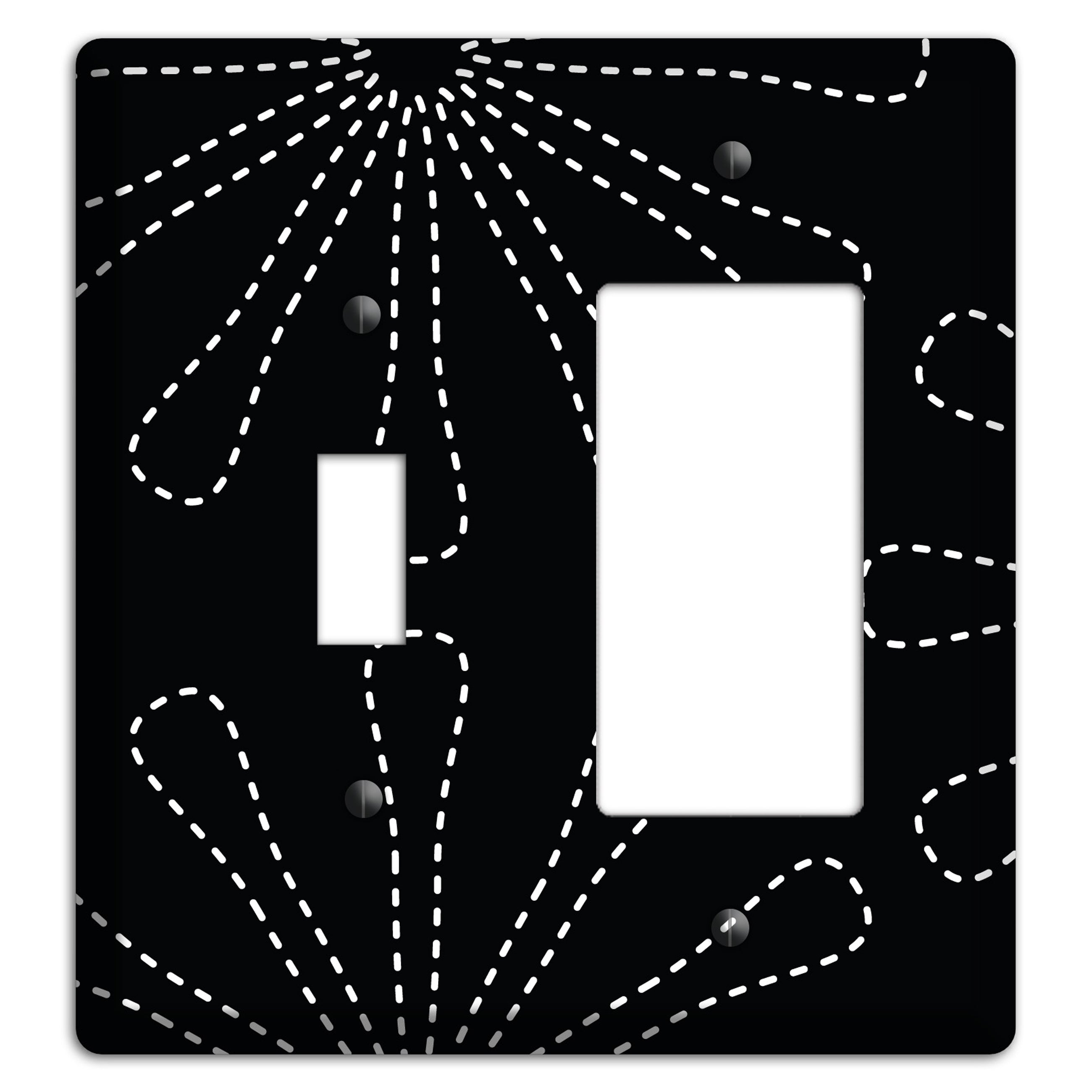 Black with White Retro Stipple Floral Contour Toggle / Rocker Wallplate