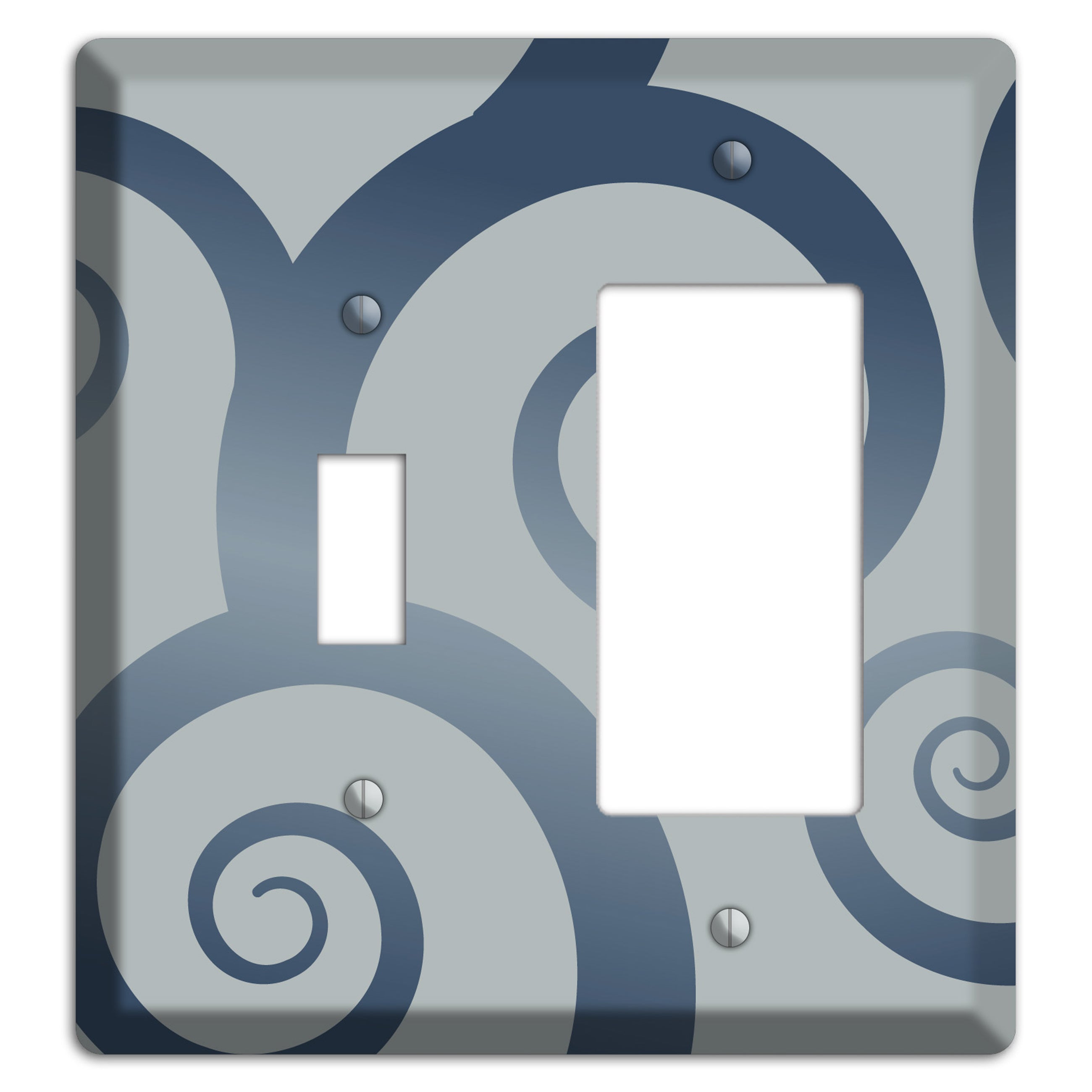 Grey with Blue Large Swirl Toggle / Rocker Wallplate