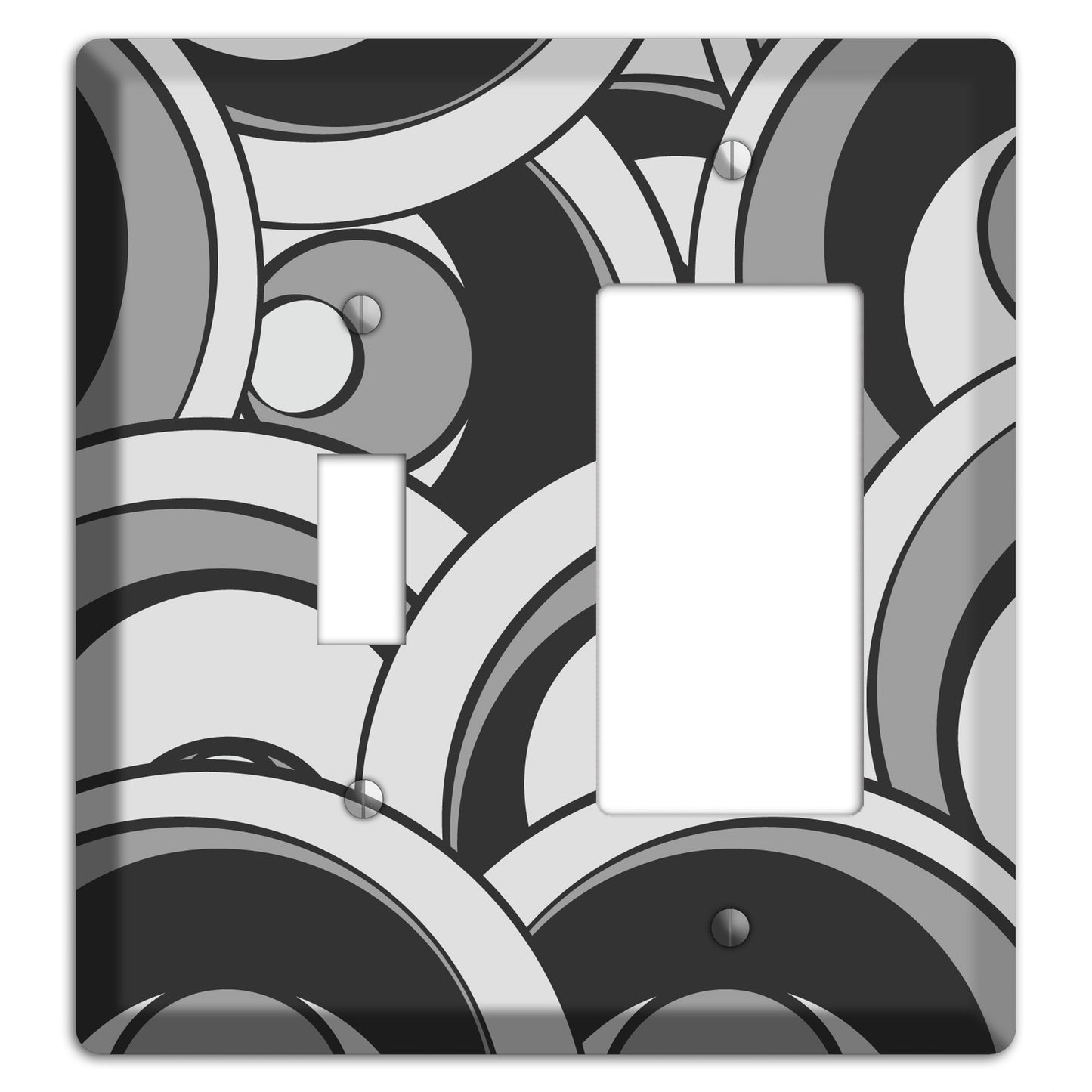 Black and Grey Deco Circles Toggle / Rocker Wallplate