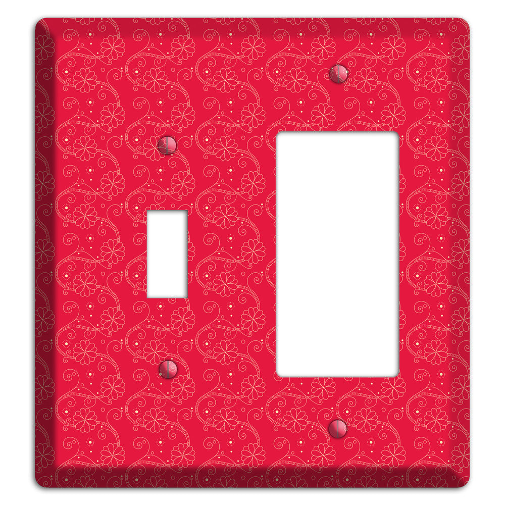 Tiny Red Floral Swirl Toggle / Rocker Wallplate