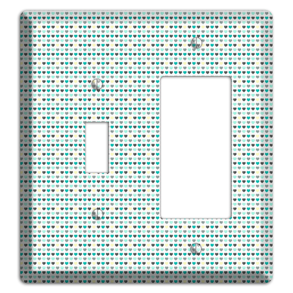 Multi Teal Grey Yellow Optical Hearts Toggle / Rocker Wallplate