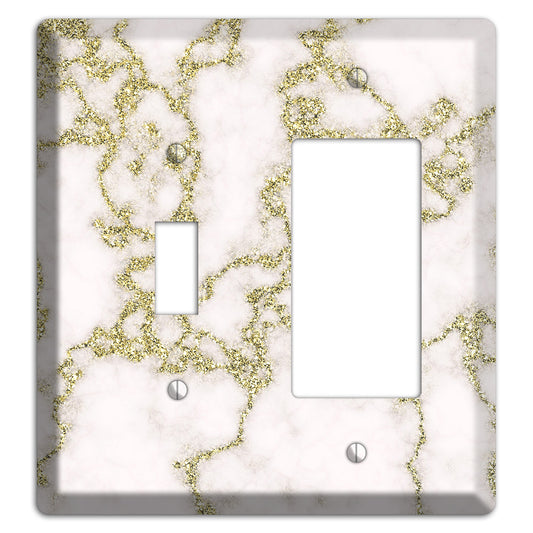 White and Gold Marble Shatter Toggle / Rocker Wallplate