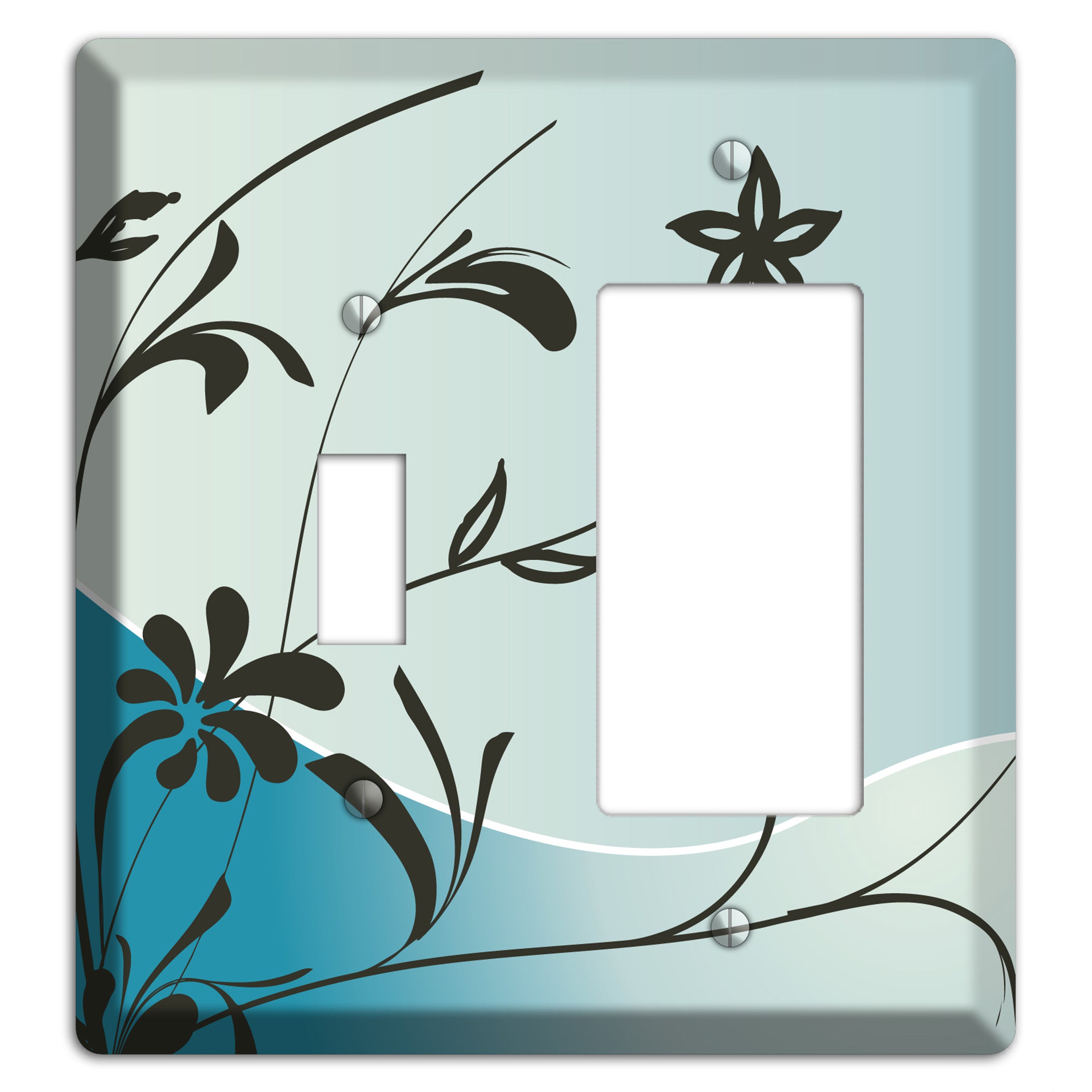 Blue-grey Floral Sprig Toggle / Rocker Wallplate