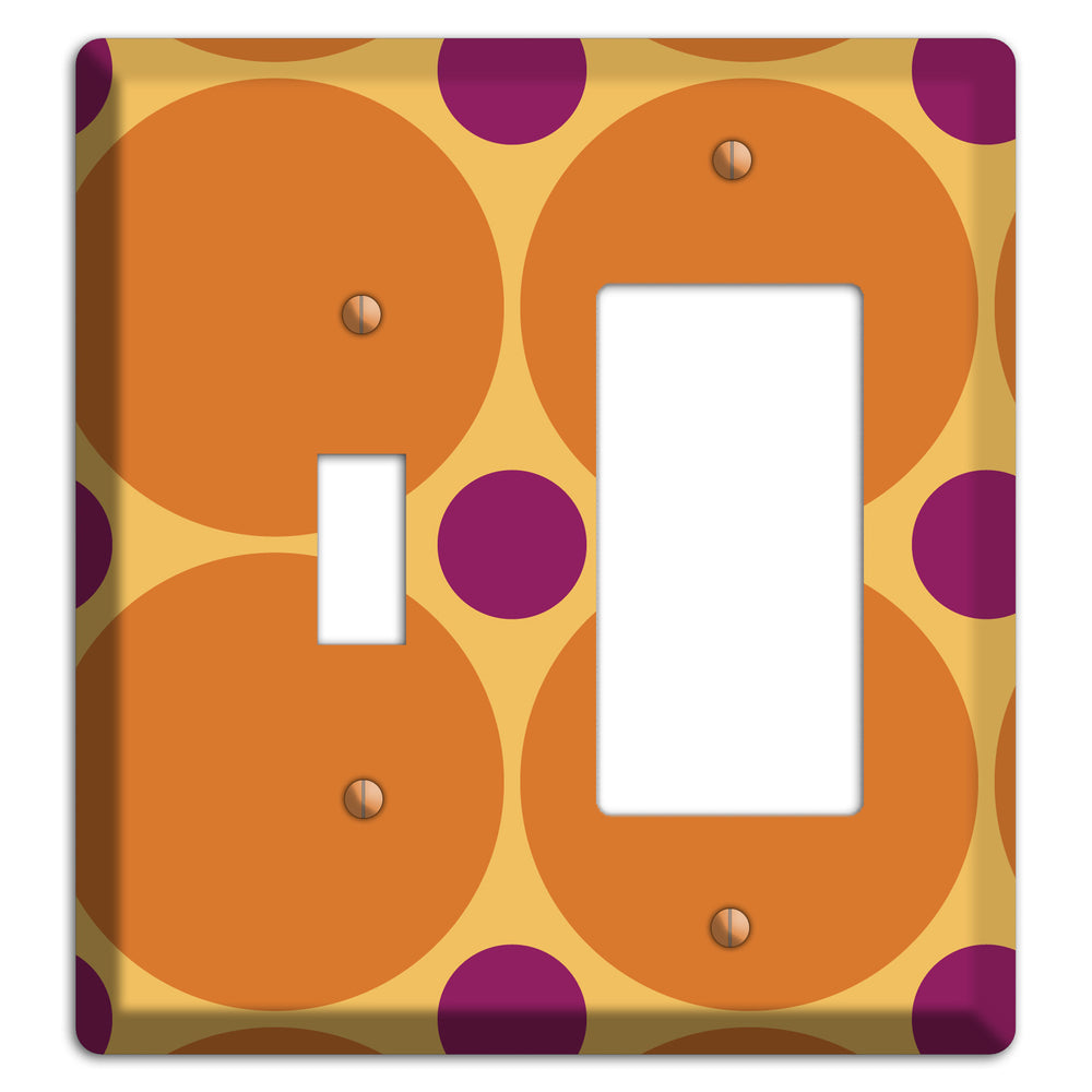 Orange with Umber and Plum Multi Tiled Large Dots Toggle / Rocker Wallplate