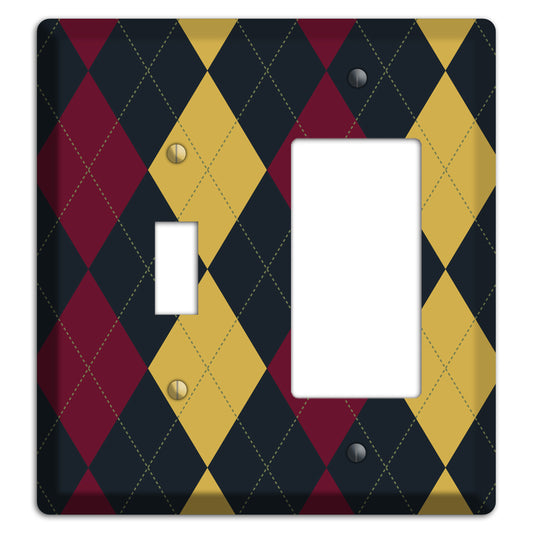Deep Red and Yellow Argyle Toggle / Rocker Wallplate
