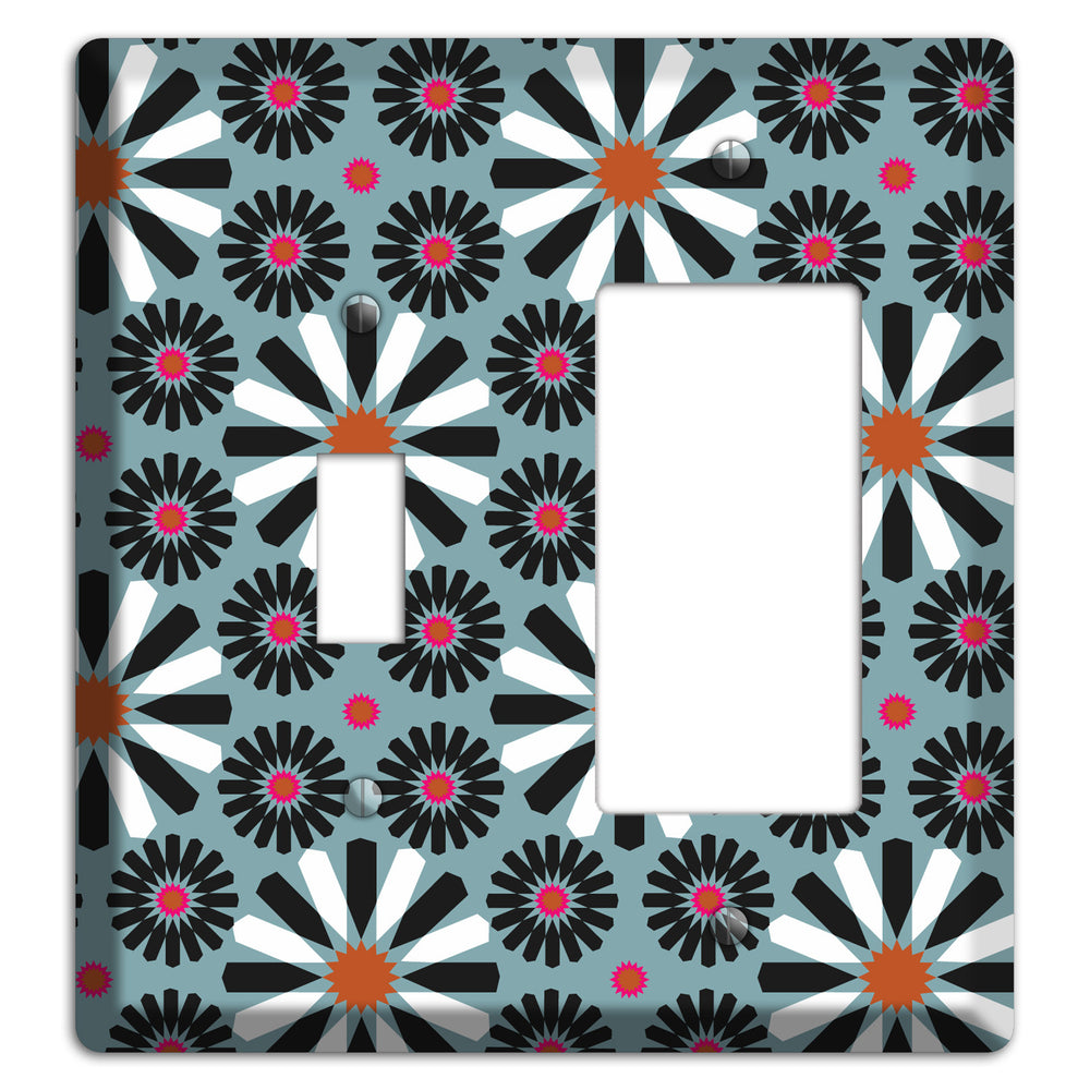 Dusty Blue with Scandinavian Floral Toggle / Rocker Wallplate
