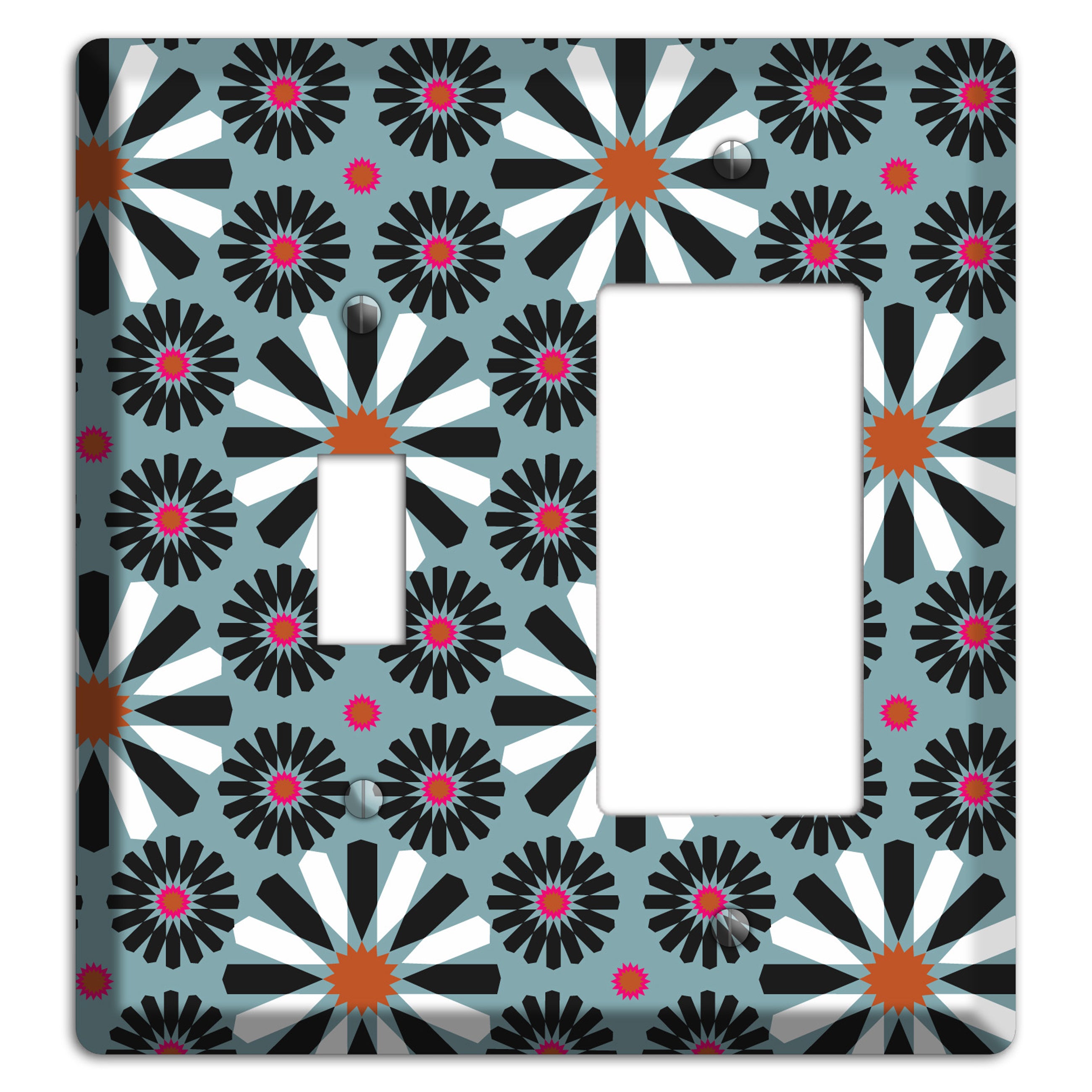 Dusty Blue with Scandinavian Floral Toggle / Rocker Wallplate