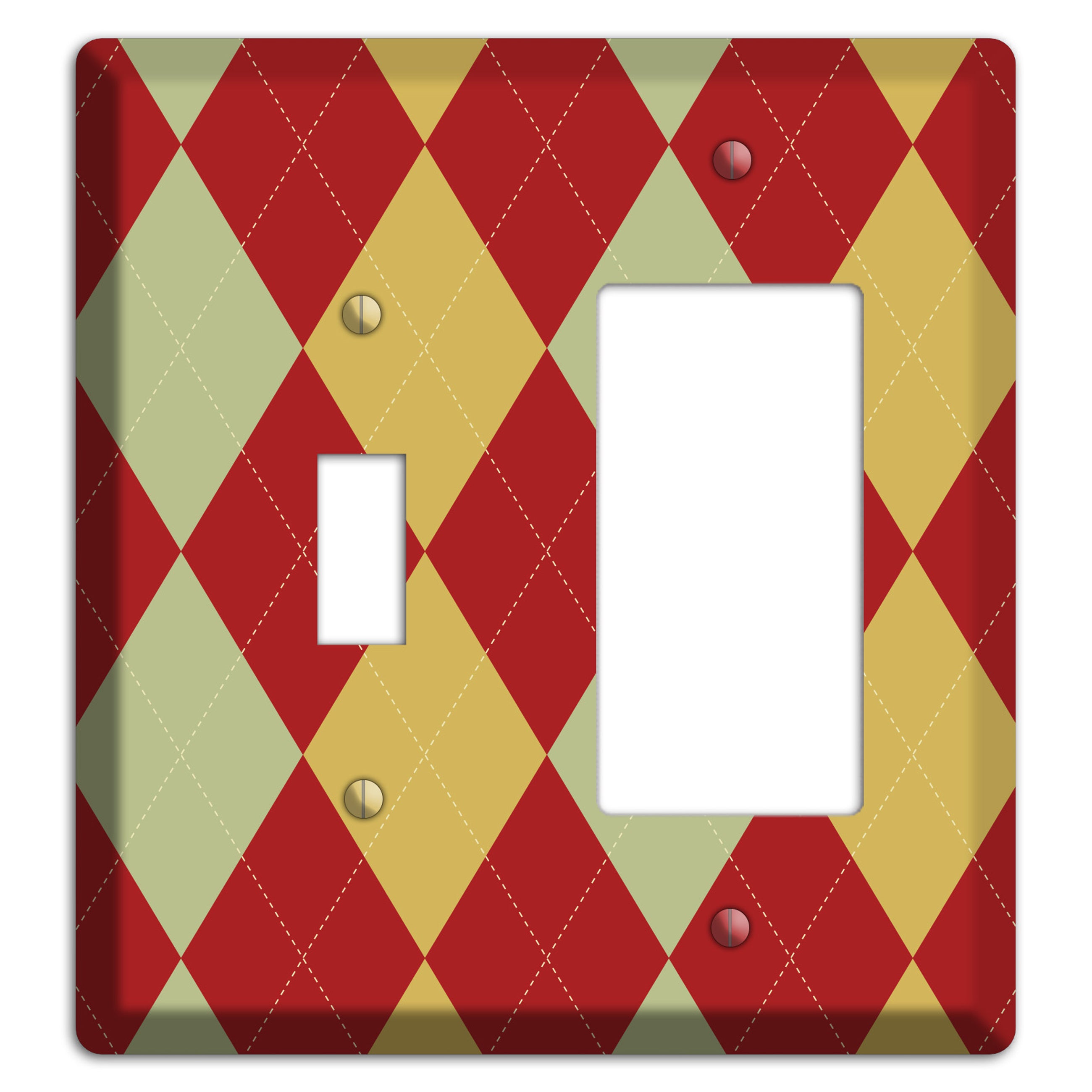 Burnt Orange and Light Green Argyle Toggle / Rocker Wallplate