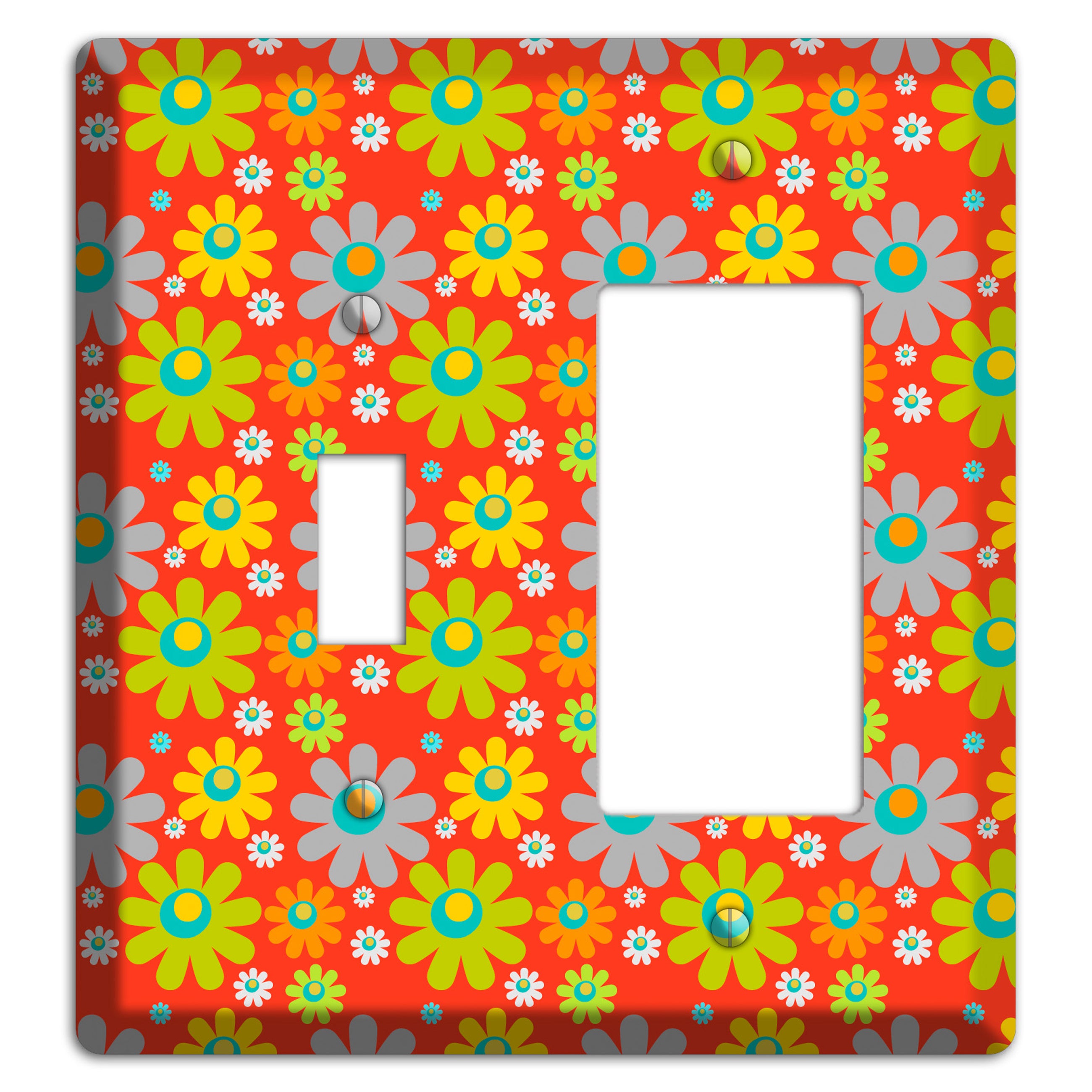 Orange and Yellow Flower Power Toggle / Rocker Wallplate