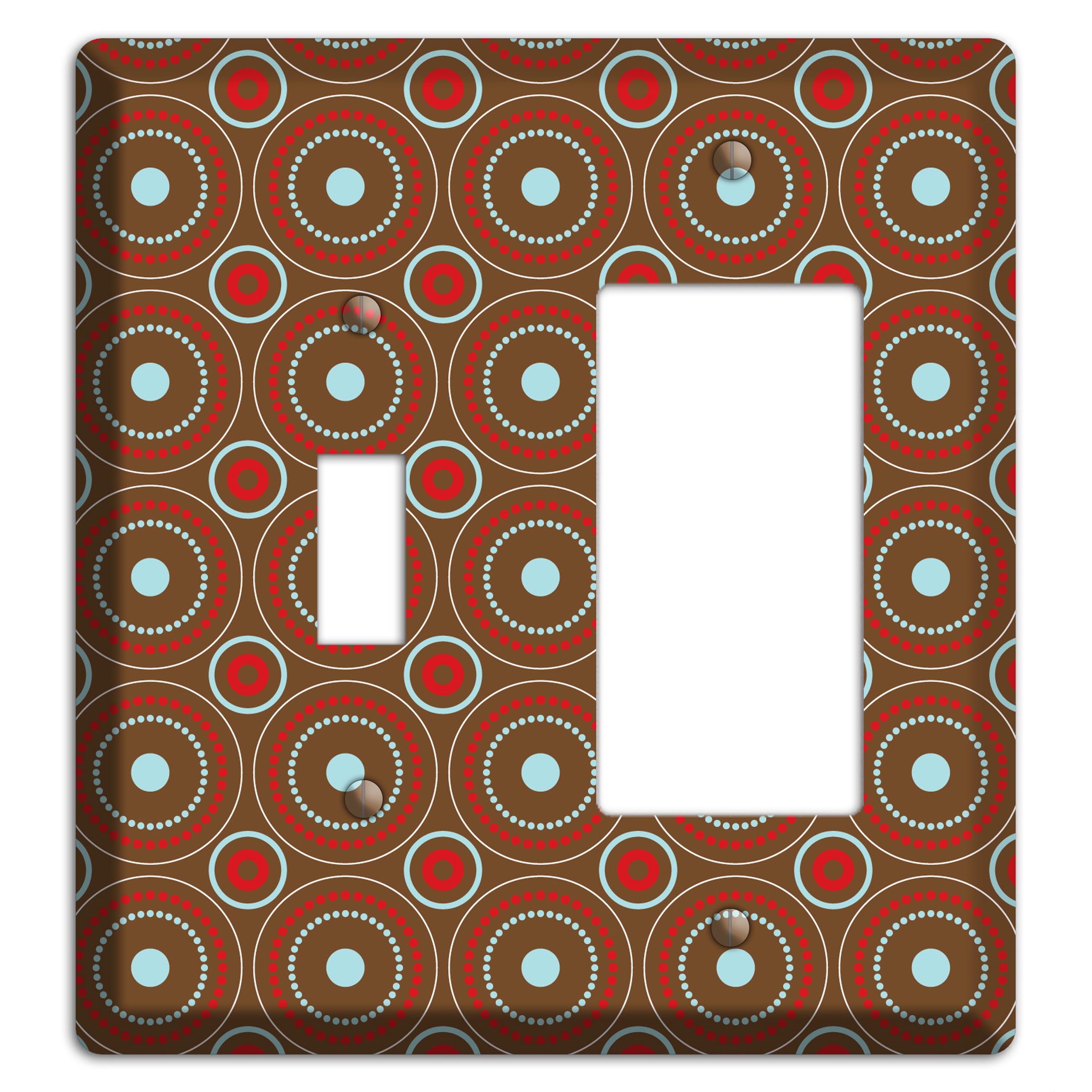 Brown with Red and Dusty Blue Retro Suzani Toggle / Rocker Wallplate