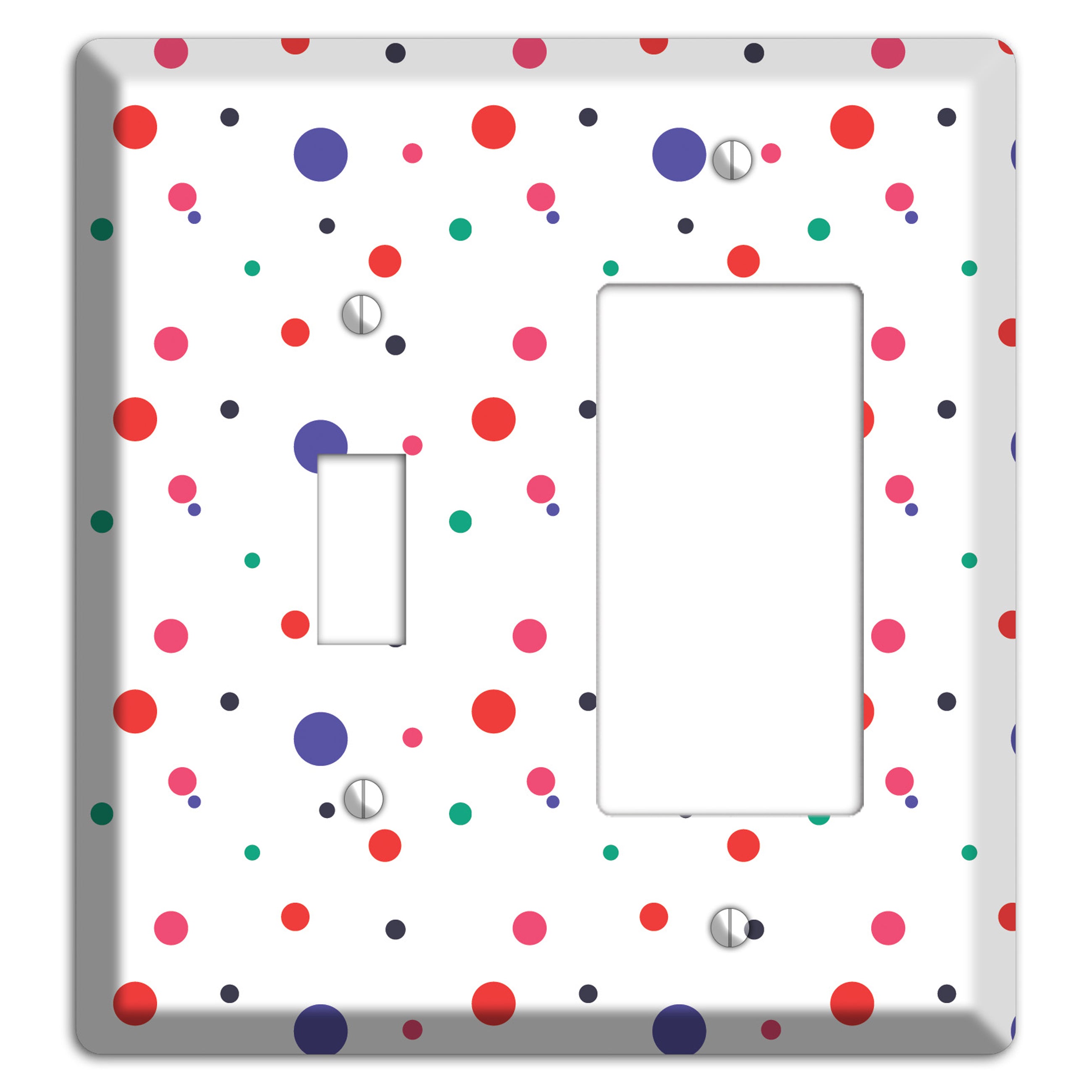White with Multi Color Small Dots Toggle / Rocker Wallplate